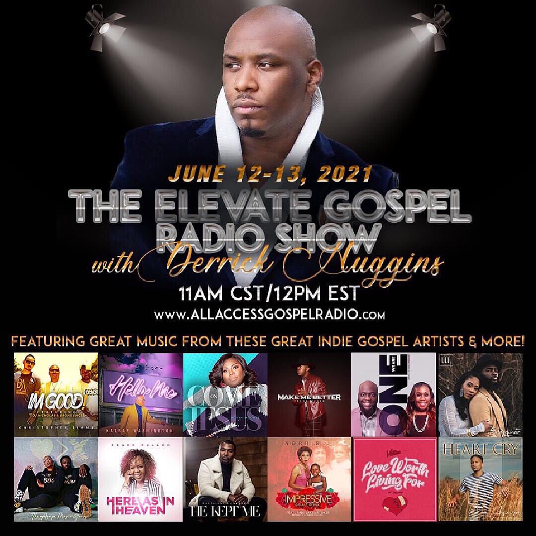 The <a href="/ElevateGospel/">The Elevate Gospel Radio Show with Derrick Huggins</a> Radio Show with <a href="/1DerrickHuggins/">Derrick Huggins</a> is on TOMORROW on @AAGospelRadio &amp; <a href="/ItsAspireRadio/">Aspire Inspiration Radio</a>! 

<a href="/csimms2001/">tinycharts</a>, <a href="/iamrobynmcghee/">Robyn McGhee</a>, <a href="/IAmFrankMcGee/">Frank McGee</a>, @TheSoundOfDavid, @whoisbridgewater, @The_Agape_MusicGroup, @ReneePullum, <a href="/RayshoneMusic/">Rayshone Anderson</a>, <a href="/NorrisJMusic/">Norris J.</a>, <a href="/AsaunBynum/">AsaunBynum</a>.