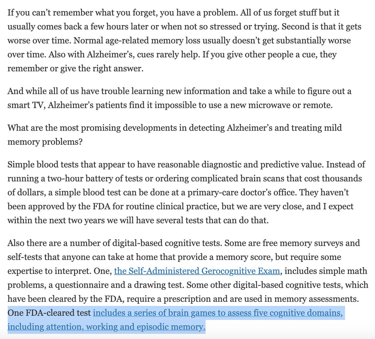 healthyamp's tweet photo. The Wall Street Journal has given nod to Healthy Amplified in recent publication using a direct link to our website. CANTAB Technology can identify early signs of Alzheimer’s, an important step in mitigating your risk. See excerpt &amp; link below.

https://t.co/QkN51MbhE2 https://t.co/M4Mnvm36E0