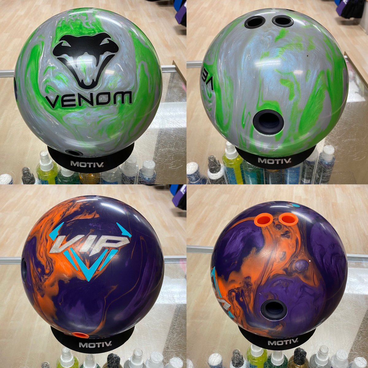 Scott_C300's tweet image. Drilled up a couple new @MotivBowling balls tonight with @ViseInserts and IT thumb. Going to try and go out tomorrow for some practice and to see what these can do. #AfflictionVIP #FatalVenom #vïsëinserts