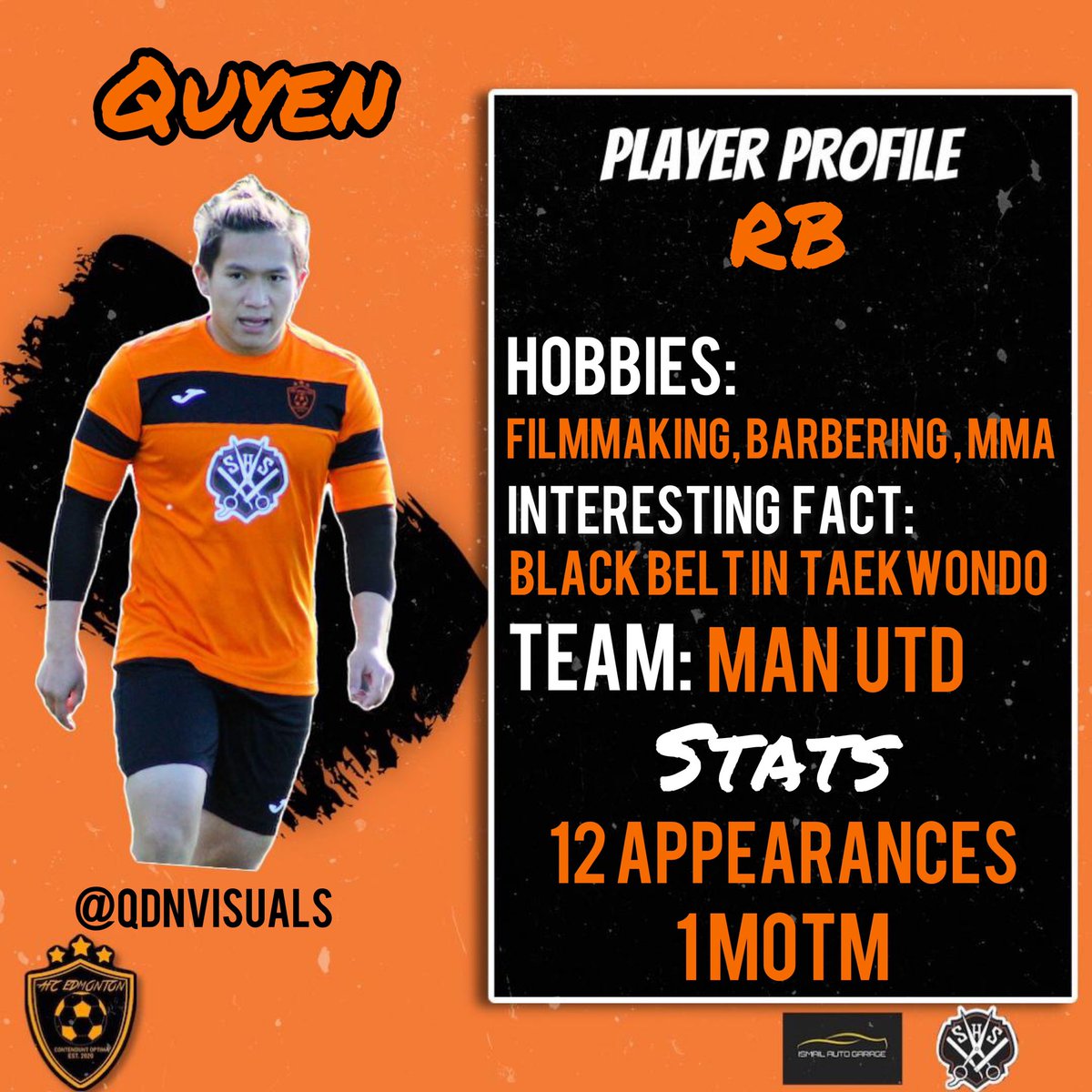 AFCEdmonton20's tweet photo. GET TO KNOW AFC EDMONTON 🟠⚫️

Our next player in the spotlight is @qdnvisuals! 

#THEEDMONTONWAY https://t.co/iB33Qbu68E