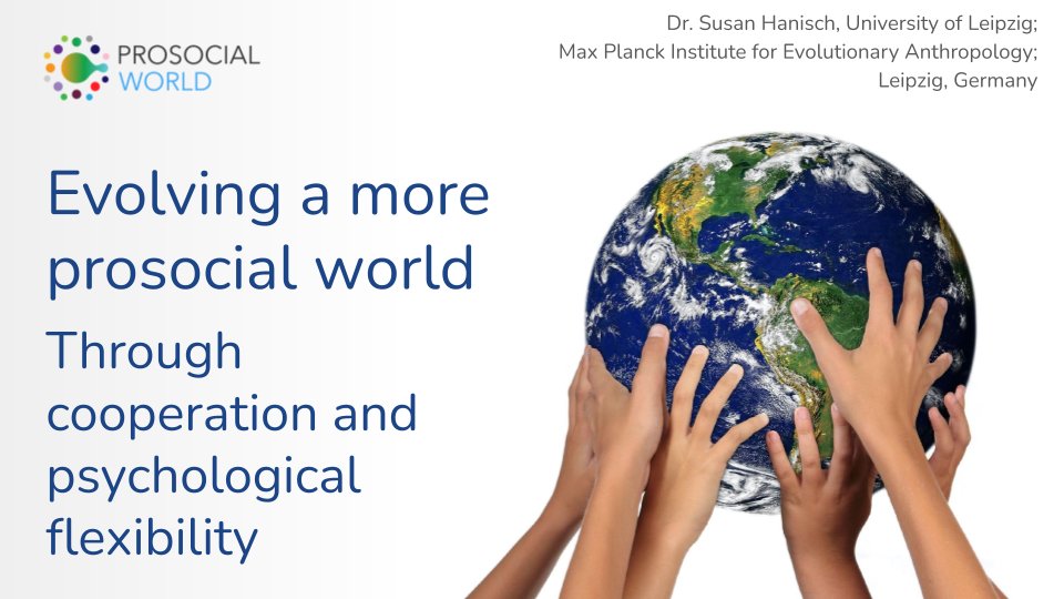 Tonight at 5pm CET, co-founder Dr. Susan Hanisch engages <a href="/LifeImprovSci/">Life Improvement Science</a> "Evolving a more prosocial world through cooperation and psychological flexibility" #OpenEvo #ProsocialWorld #ProsocialSchools