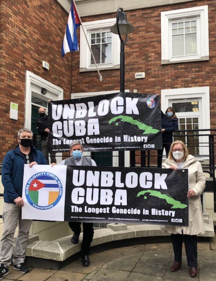 This is the banner leading the #UnBlockCuba campaign across Ireland. CUBA SOLIDARITY FORUM IRELAND are committed to building momentum here in Ireland & internationally against the illegal blockade of Cuba 🇮🇪🇨🇺