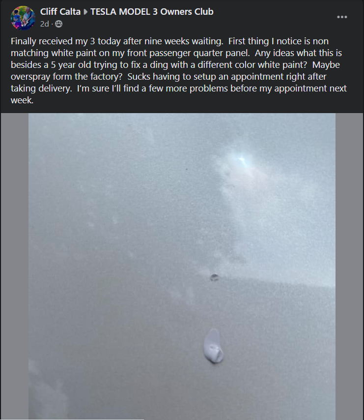 Asphaltech's tweet image. Why do FUDsters keep buying Model 3 to then bitch about #teslapaintissues ?

Must be funded by big oil.

#Teslaqualityissues