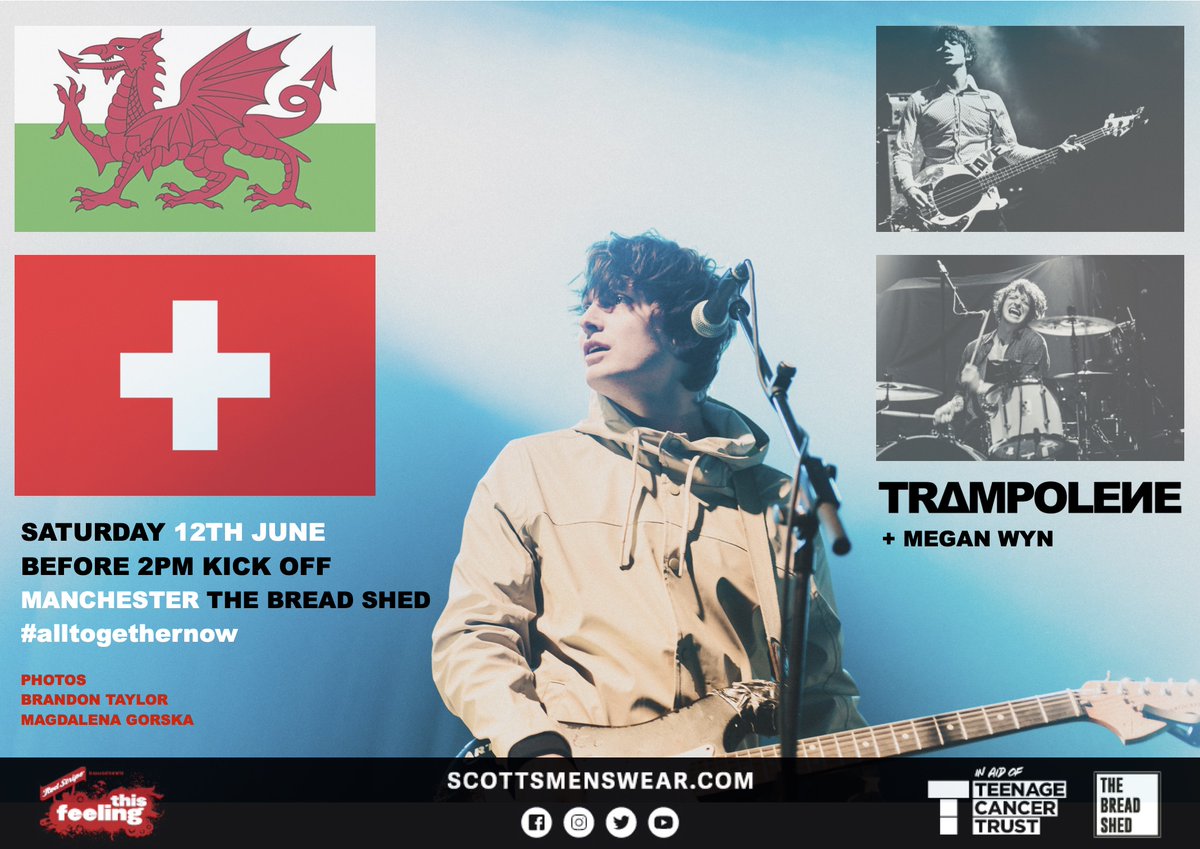 T R Δ M P O L E И E (@trampolene_band) on Twitter photo aLIVE aLIVE oh…a live gig in a few hours
<a href="/TheBreadShedMcr/">TheBreadShed</a>...pinching ourselves xXx
Doors 12 noon
<a href="/megannwyn/">Megan Wyn</a> 12.25pm
#TRΔMPOLEИE 1pm
⚽️Wales v Switzerland 2pm⚽️
Still time if you 🏃🏻♀️🏃🏃🏻♀️🏃🏃🏃🏻♀️ limited walk-ins
@Scotsmenswear <a href="/This_Feeling/">This Feeling</a>
#alltogethernow aLIVE aLIVE oh…a live gig in a few hours
<a href="/TheBreadShedMcr/">TheBreadShed</a>...pinching ourselves xXx
Doors 12 noon
<a href="/megannwyn/">Megan Wyn</a> 12.25pm
#TRΔMPOLEИE 1pm
⚽️Wales v Switzerland 2pm⚽️
Still time if you 🏃🏻♀️🏃🏃🏻♀️🏃🏃🏃🏻♀️ limited walk-ins
@Scotsmenswear <a href="/This_Feeling/">This Feeling</a>
#alltogethernow