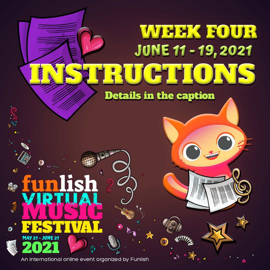 Instructions for Week 4 (Global Music Collaborations) of Funlish Virtual Music Festival have been released.

Click here to check them out:-
facebook.com/21938240822233…

#funlish #funwithenglish #funlishvirtualmusicfestival #fvmf