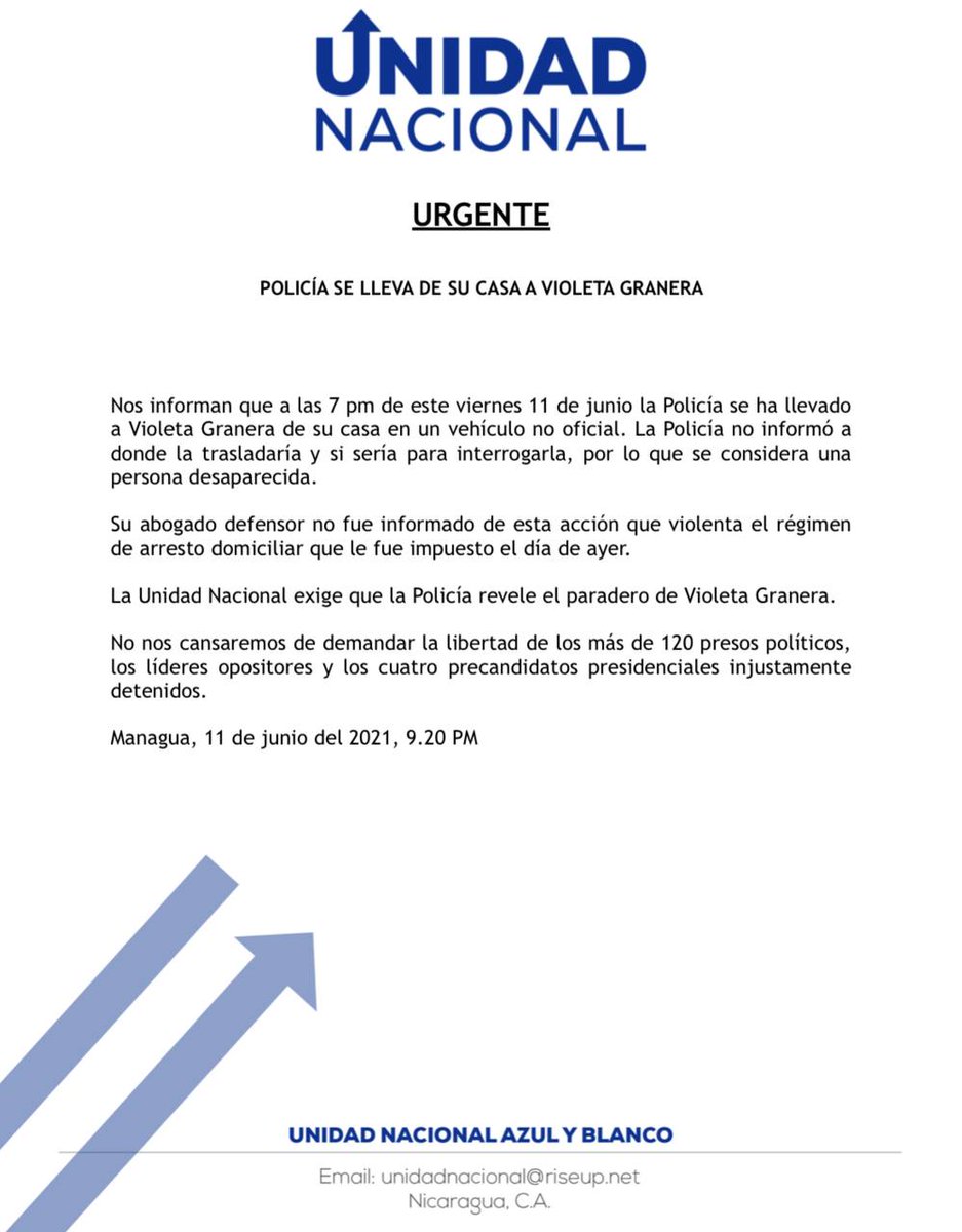 HugoTorresJi's tweet photo. ¿Para dónde se llevó la policía a Violeta Granera, prisionera política del régimen? #Nicaragua https://t.co/YanafwktAu