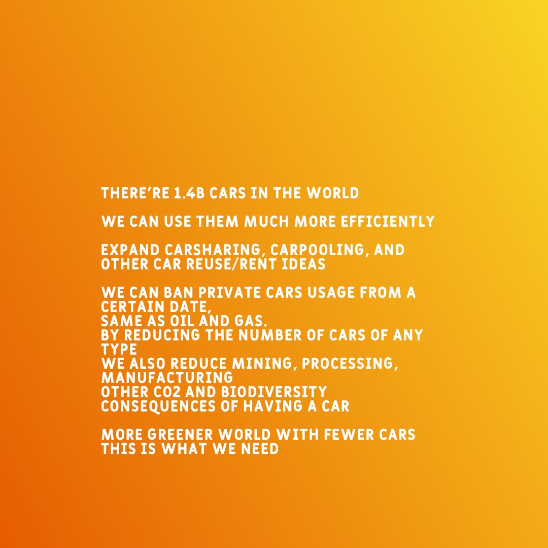 26/ We should think about reduction and sharing, one of the examples for sharing in this thread:There’re 1.4B cars in the worldWe can use them much more efficientlyExpand carsharing, carpooling, and other car reuse/rent ideas: