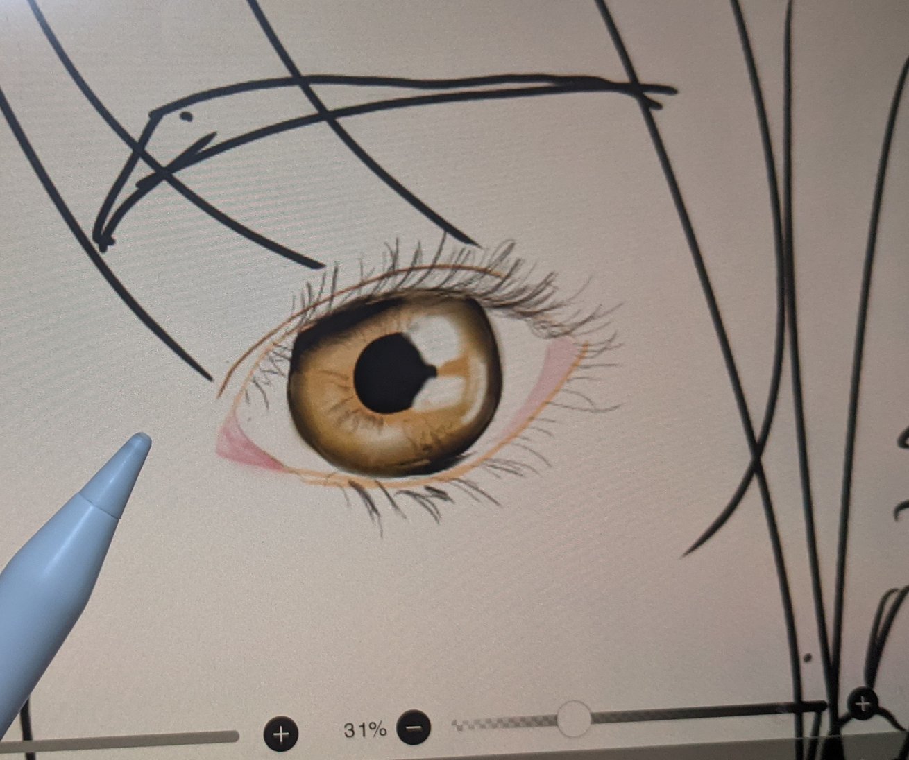 Udon ネットから漁った目の画像を模写してみました やって思ったけど 写真的な絵ってめっちゃ時間かかるんだね 時間をしっかり測ったわけじゃないから 詳しくはわからんけど片眼たけで40分は使った気がする とくに目の模様と眉毛と目の粘膜 ほぼ全部