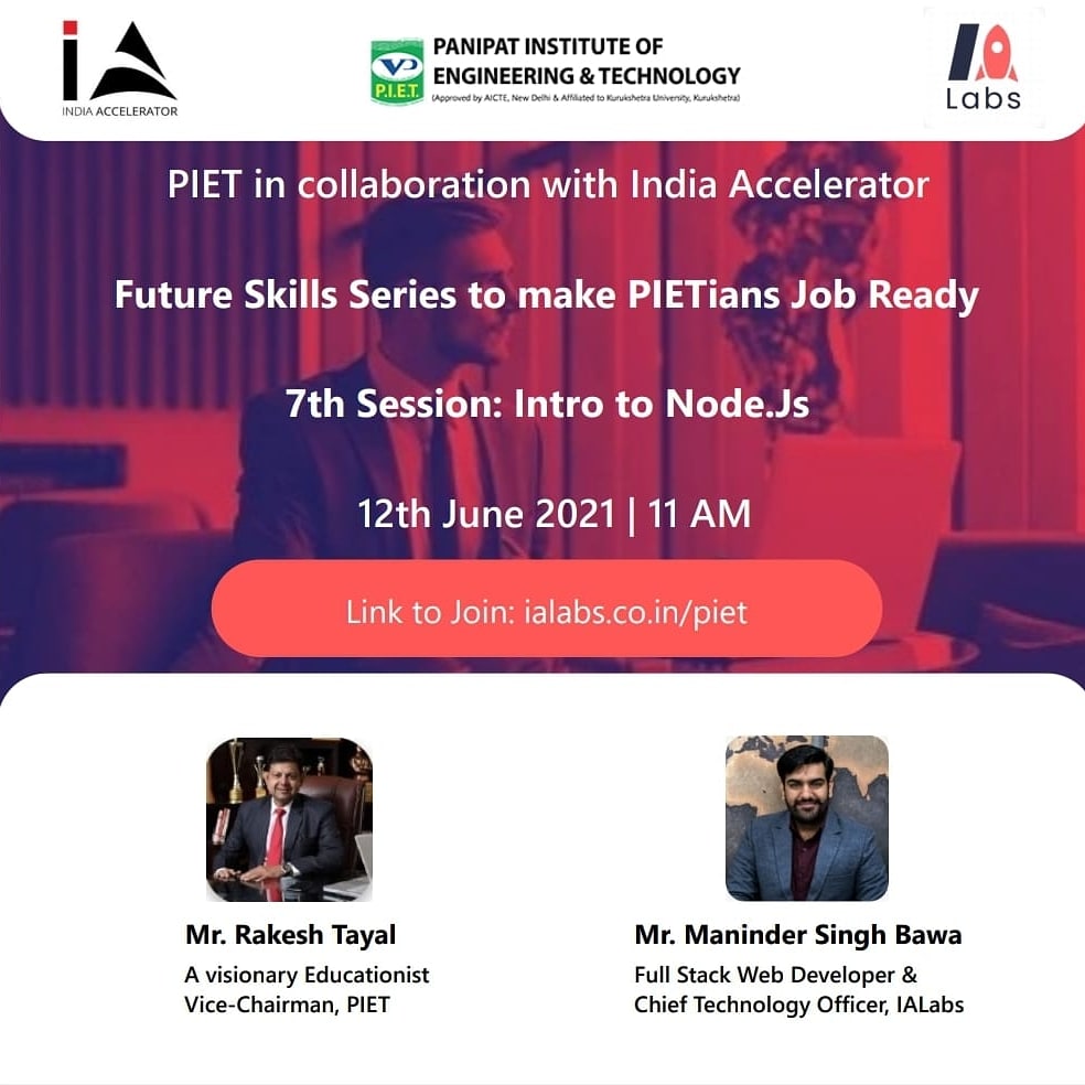 PIETPanipat's tweet image. Students, be ready for the 7th session of our &quot;Job-ready Wrokshop&quot; today at 11 AM onwards. In collaboration with #IndiaAccelerator, enhance your skills with Mr. Maninder Singh Bawa &amp;amp; Mr. Rakesh Tayal. Join us for this productive session via the provided link.
#Jobready #training