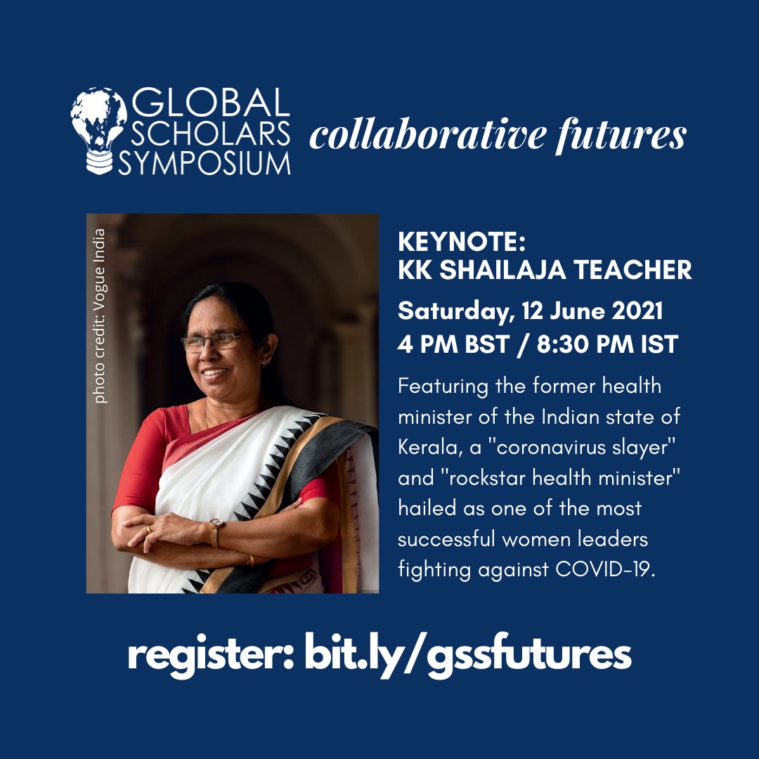 Shailaja Teacher (@shailajateacher) on Twitter photo Delighted to participate as the keynote speaker for the #GlobalScholarsSymposium organised by <a href="/rhodes_trust/">Rhodes Trust</a> scholars at Oxford and @gates_cambridge scholars at Cambridge!
Register to attend the conference at bit.ly/gssfutures. Delighted to participate as the keynote speaker for the #GlobalScholarsSymposium organised by <a href="/rhodes_trust/">Rhodes Trust</a> scholars at Oxford and @gates_cambridge scholars at Cambridge!
Register to attend the conference at bit.ly/gssfutures.