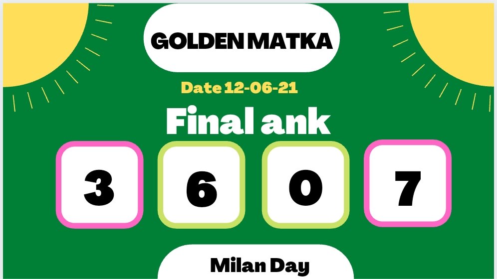 kalyancharts's tweet photo. Milan Day Today Satta Matka Final Ank Play Only Golden Matka Ank.
#Goldenmatka #Sattamatka #Kalyanmatka #Fixsattajodi #indiansatta #Milanday #Goldensattamatka #Matkajodi #Matkatips #Sattaking 
#SaturdayMotivation #digvijaysingh 
#WorldDayAgainstChildLabour #BoycottKareenaKhan https://t.co/tBNDI0DrI5