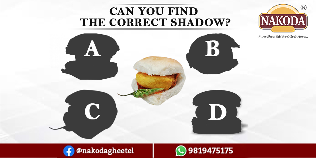 nakodagheetel's tweet photo. Foodies, time to flex your brain!
Find the correct shadow of the vada pav and let us know your answers in the comment section.
#Nakoda #SwadZindagiKa #FoodQuiz #FindShadow #ShadowPuzzle https://t.co/mrBm4SY1hg