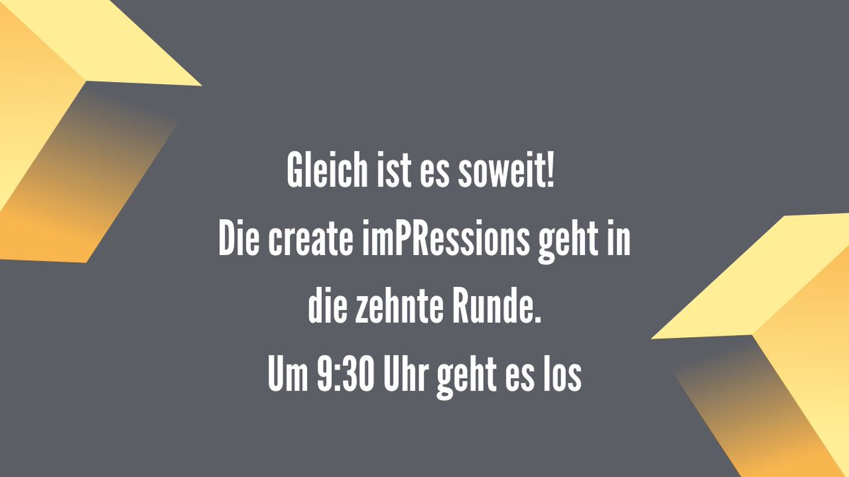 PR_ideen's tweet photo. Gleich geht's los! Um 9:30 Uhr startet unsere zehnte #createimPRessions! 🎉
Teilt gerne während der Messe eure imPRessions mit uns mit dem #createimPRessions2021 🤓
Wir freuen uns euch gleich zu sehen. 🤗 Auf eine erfolgreiche Messe! 👏🏼 https://t.co/gaIVcNAO3F