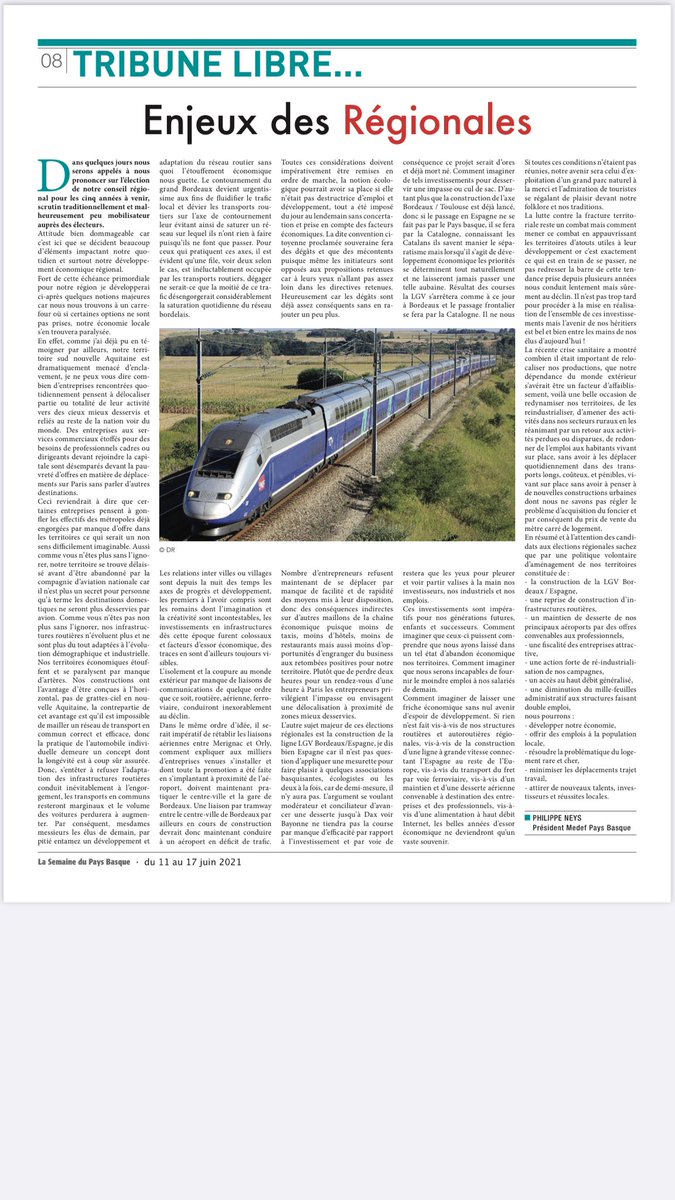 Contribution du MEDEF Nouvelle Aquitaine aux élections Régionales