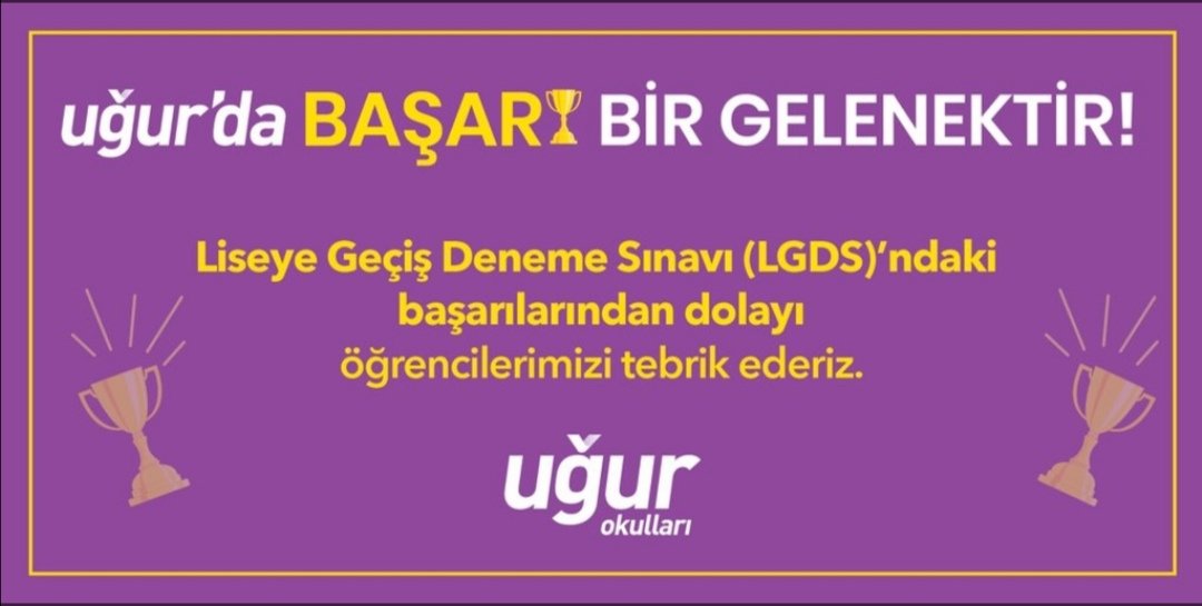 LGDS-4 deneme sınavında 6.sınıf öğrencilerimizden;Kuzey Dülger, Gökçe Uygun,Çınar Gürbüz, 7. sınıf öğrencilerimizden; Beyza Filiz Baylan tüm soruları doğru yanıtlayıp 500 tam puan alarak Türkiye genelinde 1.olmuşlardır.👏🏆 Tüm öğrencilerimizi ve öğretmenlerimizi tebrik ediyoruz.