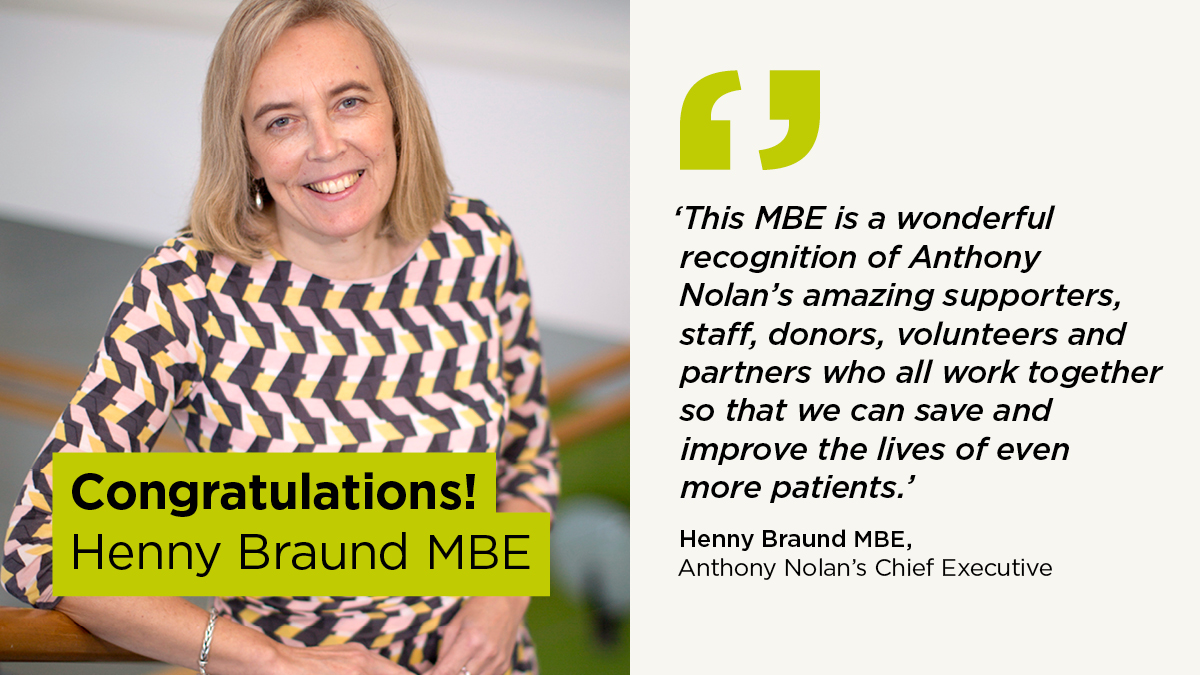 AnthonyNolan's tweet image. We have some fantastic news to share! Our wonderful CEO, @HennyBraund, has been awarded an MBE in the Queen’s Birthday Honours List for services to stem cell transplantation. Congratulations, Henny - we are so proud to work with you! 💚🖤 

#BirthdayHonours #QueensHonours