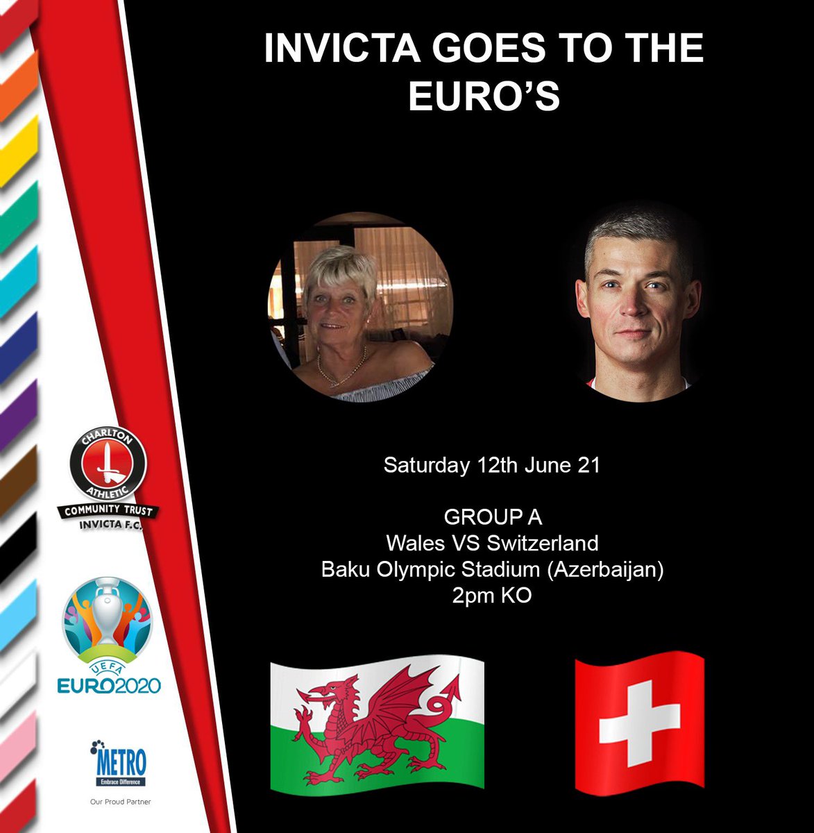 CharltonInvicta's tweet photo. Matchday 1

Wales 🏴󠁧󠁢󠁷󠁬󠁳󠁿 take on Switzerland 🇨🇭 
Which can only mean one thing..The battle of Mum VS Son.

#wal #SUI #LGBTQ #Pride #EURO2020 #Gay #Football https://t.co/wzvNfN4u4V