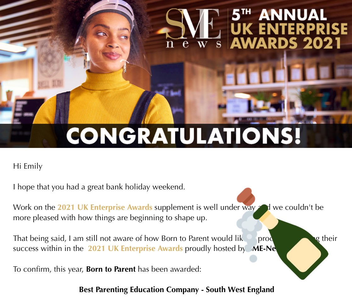 BornToParent's tweet photo. @SME__News thank you for the award #SMEnews #awards #parentingeducation #southwest #borntoparent https://t.co/IrAogSVmBZ