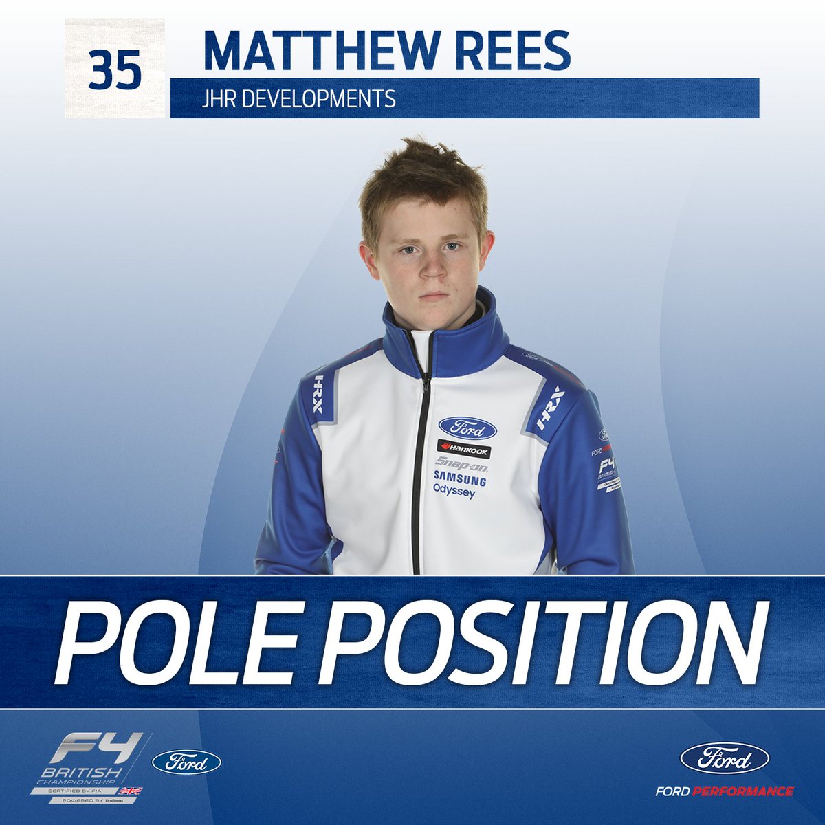 BritishF4's tweet image. POLE POSITION! ⏱️

It's #MatthewRees who hits the front once again in qualifying - he'll start Race 1 with a clear road ahead! 👀

@GeorgiDimitrovR will take reverse grid pole for R2 this afternoon... 

#BritishF4 | #FordPerformance