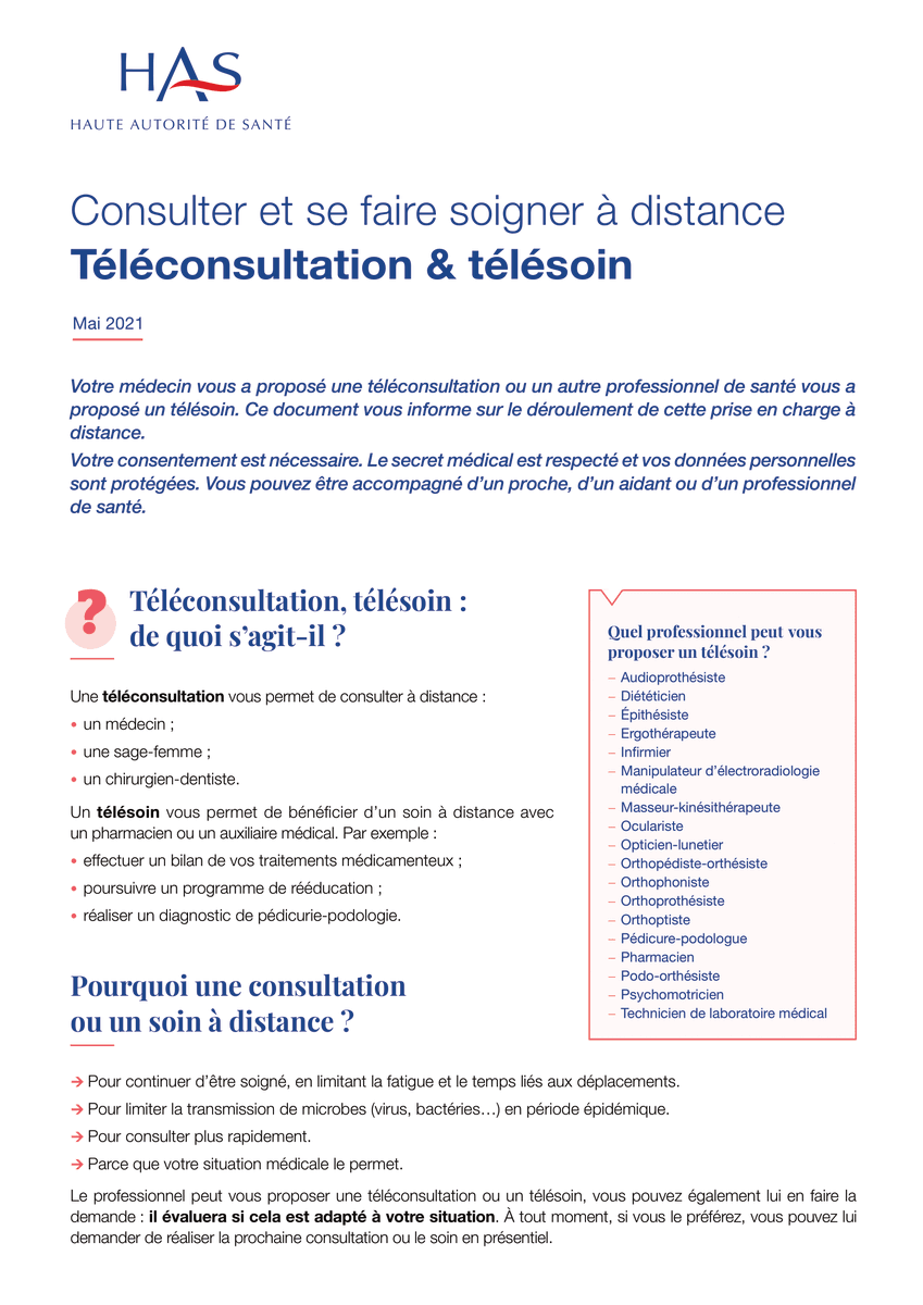 HAS_sante's tweet image. #Esanté | Comment se déroule une #téléconsultation ? Un #télésoin ? Quelle est la différence ? Quel équipement ?
La HAS a élaboré une fiche pour les patients : "Consulter et se faire soigner à distance"

✅À télécharger : has-sante.fr/jcms/p_3270607…