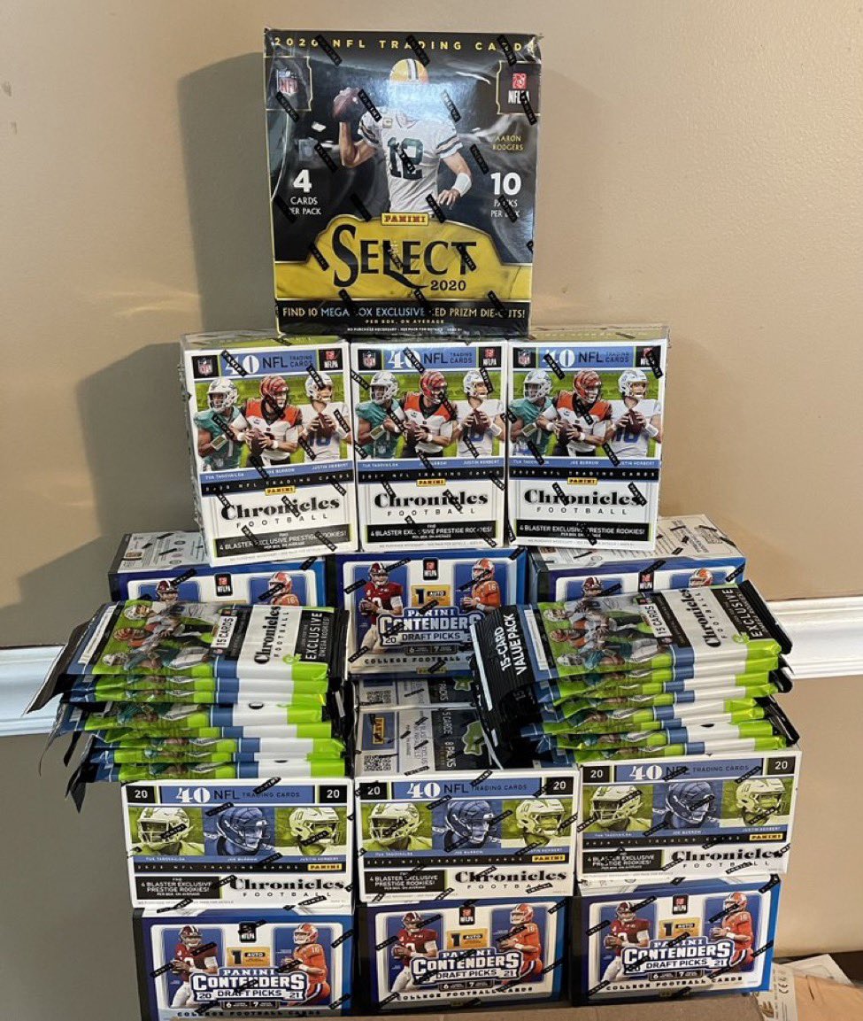 Sealed NFL Football Lot 
1 Select Mega 
9 2020 Chronicle Blasters 
8 2021 Contenders Draft Blasters
16 2020 Chronicle Cellos

$750 shipped

@HobbyConnector @Hobby_Connect @sports_sell #thehobby https://t.co/IdDWrHkucD