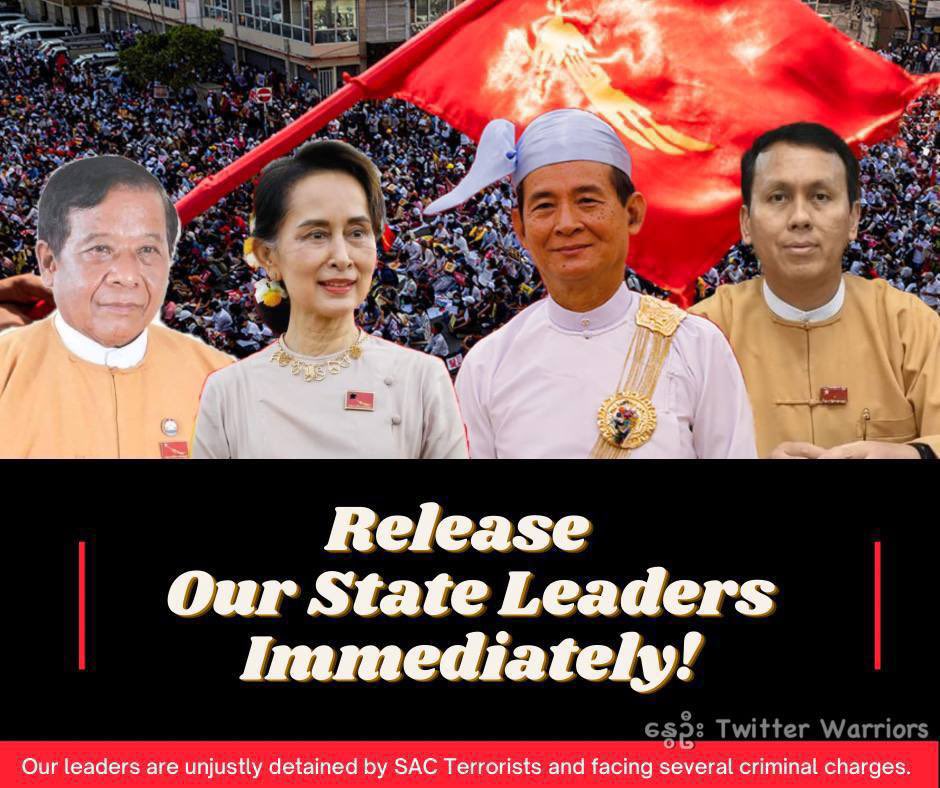 While State Counsellor Aung San Suu Kyi, President U Win Myint and other leaders have brought the country to its highest, SAC Junta threw everything down the drain and make it failed state over night. #ReleaseOurStateLeaders now! #WhatsHappeningInMyanmar