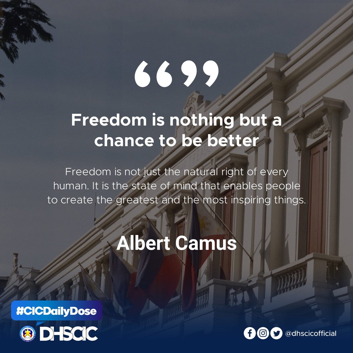 Freedom is not a privilege, it's a right. But we should always remember that our freedom must not injure the freedom of others. As per the golden rule – 'Do unto others as you would have others do unto you'. 

#CICDailyDose #SeeWhatISee #DHSCIC