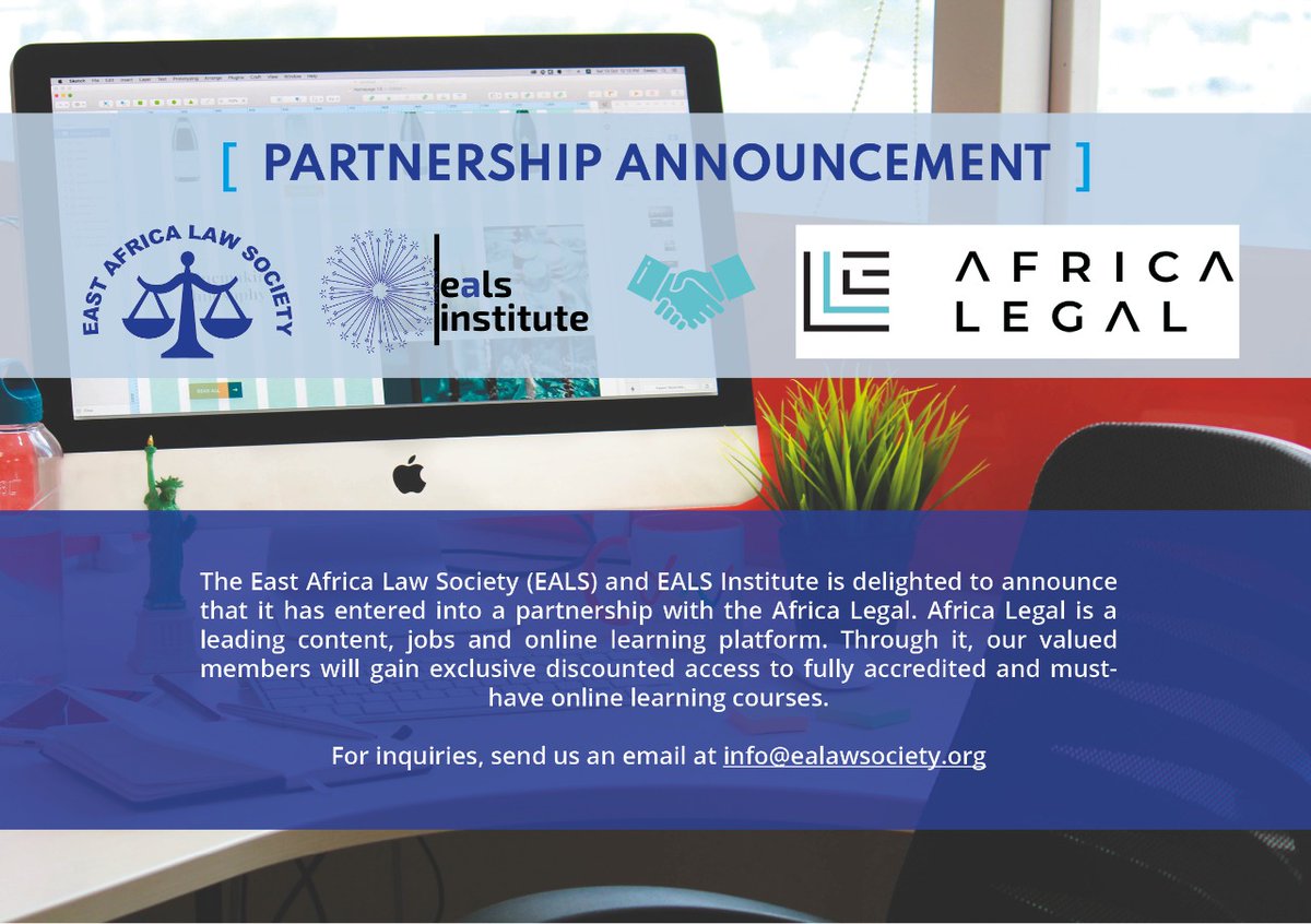 ealawsociety's tweet photo. We have entered into partnership with @AfricaLegal, a leading content and online learning platform to offer our members bespoke courses at discounted prices. Write to us through training@ealawsociety.org if you have queries and for details on how to access the discounts.
#capaci https://t.co/I5thxTujdZ
