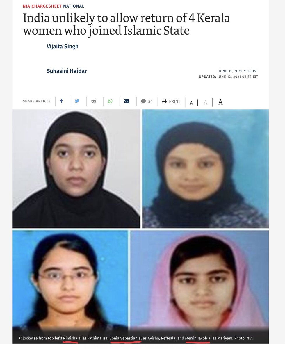 Nimisha became Fathima, Sonia became Ayisha, Merrin Jacob became Mariyam to go to Afghanistan and fulfil the noble goal of making the world free of disbelievers. The fascist Indian state is not allowing them to come back