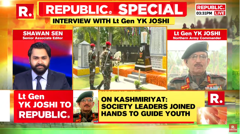 republic's tweet photo. #ForcesFirstNoCompromise | Northern Army Commander Lt Gen YK Joshi speaks to Republic in an #EXCLUSIVE interview. Tune-in to watch here #LIVE - https://t.co/RZHKU3wOei https://t.co/JS7SgCV15T