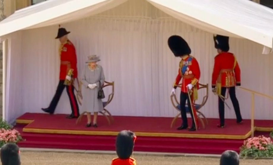 The 85-year-old Duke of Kent is Colonel of <a href="/scots_guards/">Scots Guards</a>, and is wearing his full uniform for the Trooping ceremony, including his bearskin #TroopingTheColour