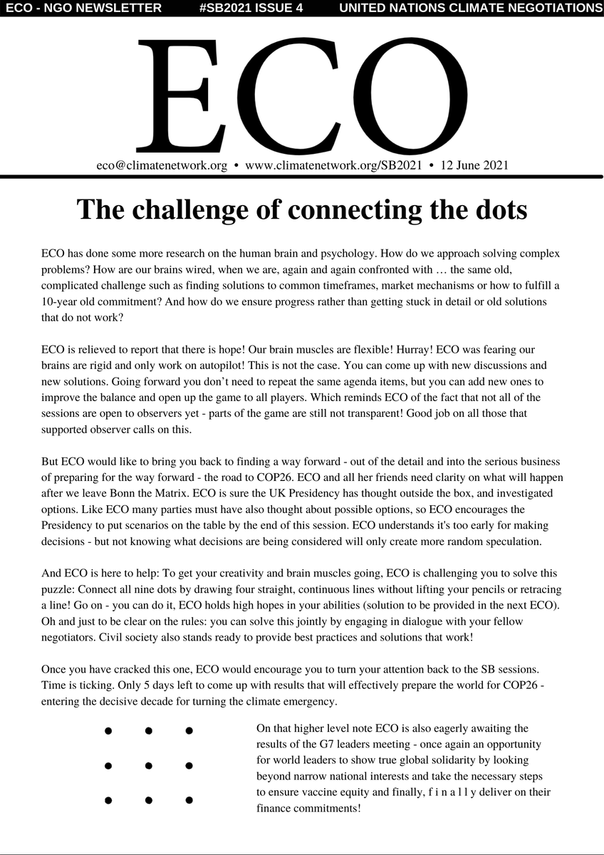 CANIntl's tweet photo. The 4th issue of the #ECO Blog Series #SB2021 is out now! ✨

The Challenge of Connecting the Dots:
⚫️ #Article6  ⚫️  #GlobalStocktake ⚫️  #Transparency ⚫️  Science ⚫️ #LossandDamage ⚫️ #CommonTimeframes

Read👉🏾https://t.co/aHAsSGhbNi https://t.co/T0Pl1Ws2TS