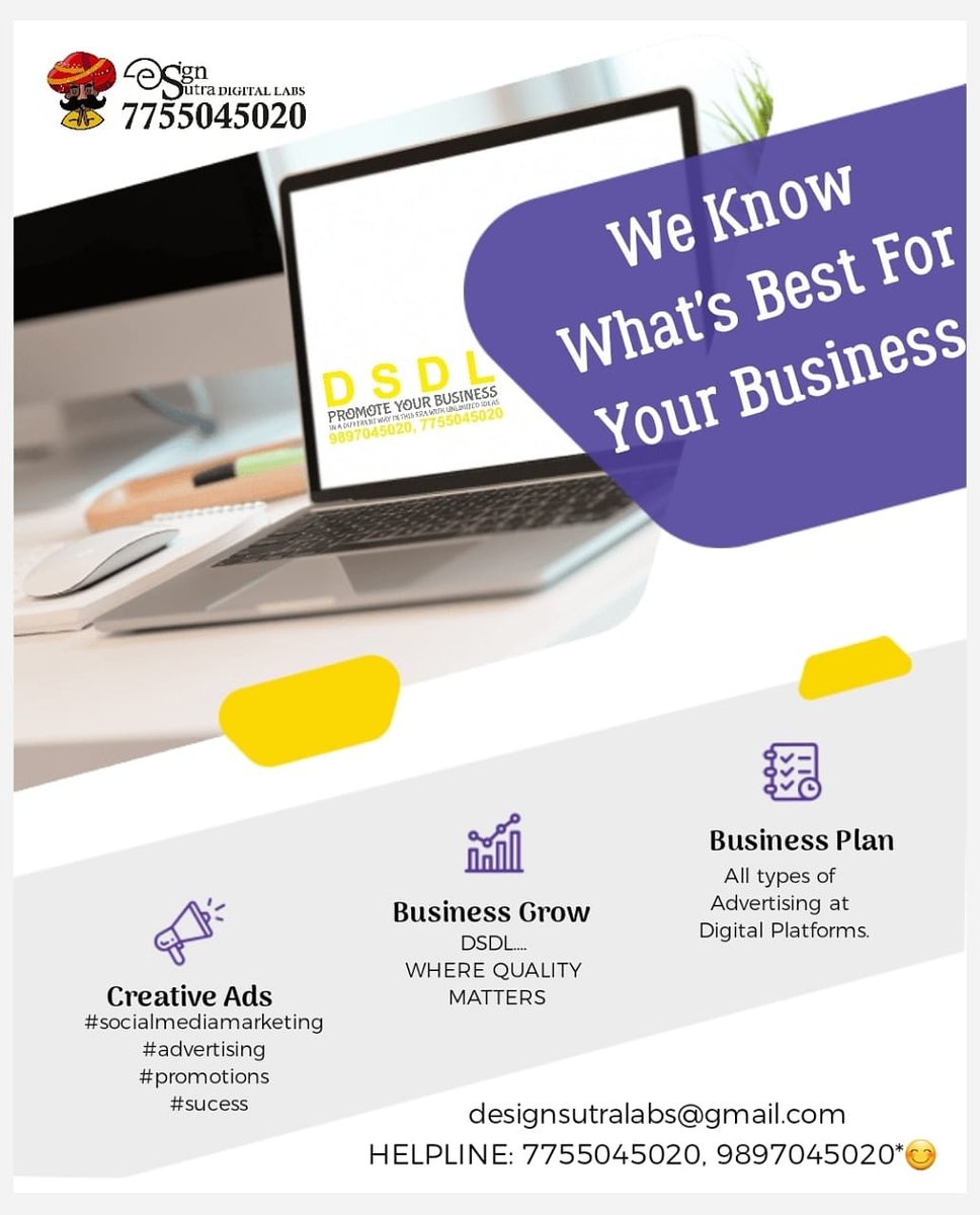 DesignSutra2's tweet photo. Regards: *DESIGNSUTRADIGITALLABS*
#DSDL
All types of Advertising at Digital Platforms.

*_Contact us_*:
_email_:Designsutralabs@gmail.com

*HELPLINE: 77550 45020,9897045020*😊 https://t.co/Kuyu5yTMoT