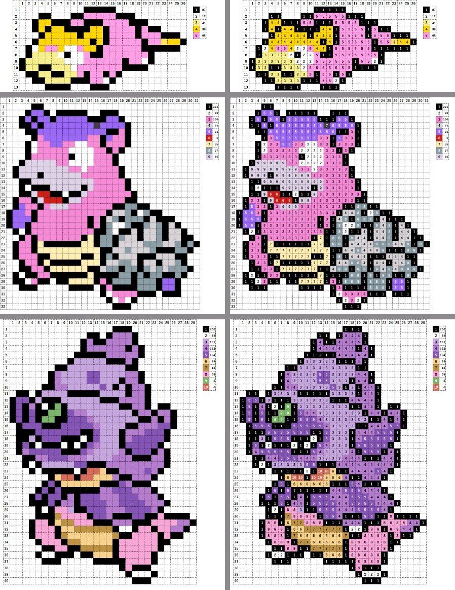 なやここ ポケモンアイロンビーズ図案つくる人 チーム ガラルヤドン です ヤドランが進化したらヤドキングになると今でも信じてます ヤドン ヤドラン ヤドキング アイロンビーズ パーラービーズ クロスステッチ ドット絵 Pixelart
