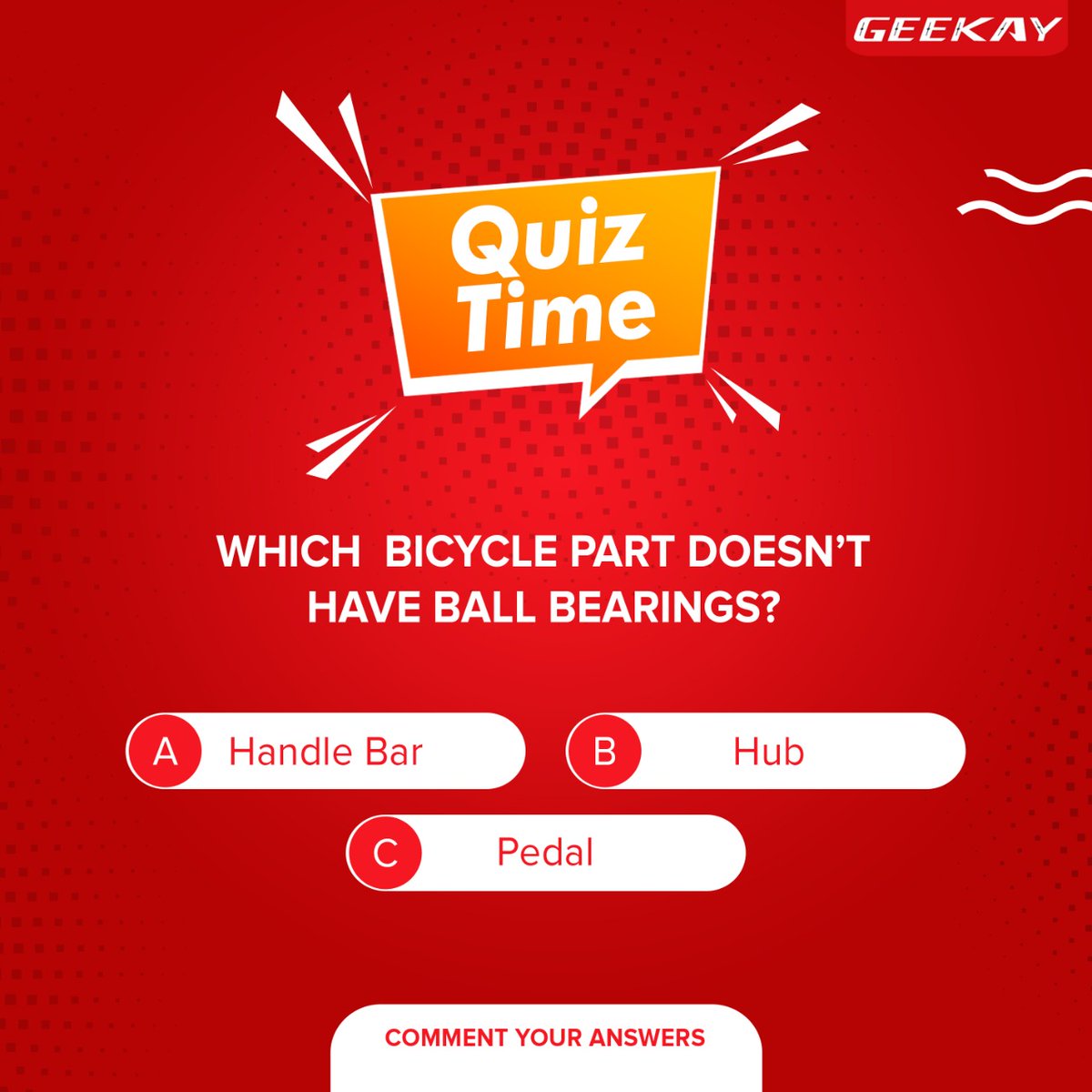 Time to Think

#geekaybikes #geekay
#quiz #cyclequiz #bikequiz #Cyclequiz #cyclingquiz #quizday #QuizDay #quiz #Quiz #QuizTime #mondaythoughts #Trivia #ContestAlert #quiz