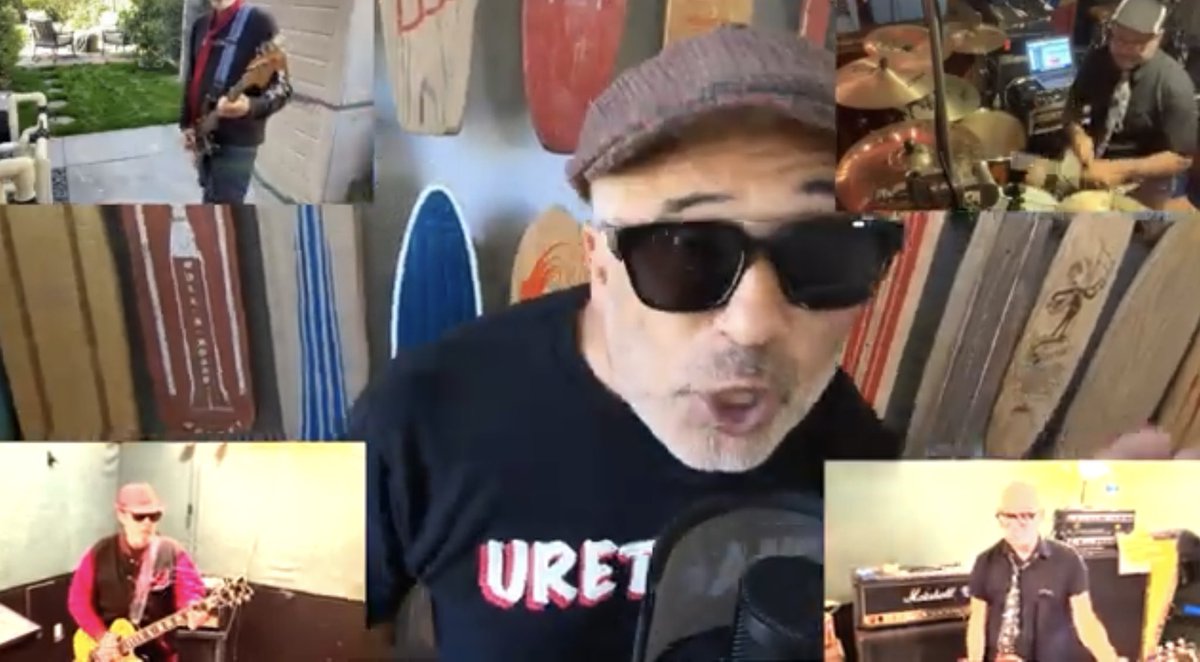 PRK_LA's tweet photo. Our friend @stevecaballero from #Urethane joins us for a killer rendition of @TheClash hit SHOULD I STAY OR SHOULD I GO. W/ @GregHetson @Darrin99 @slee9383 @RandyBradbury @DangerousD_Show #punk #Cabalerro #skate #skateboarding https://t.co/zIsa0xiYK3