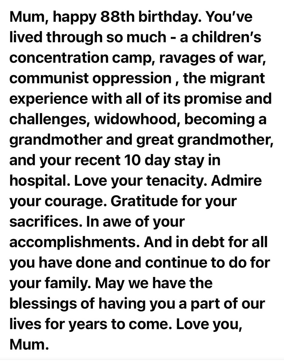 IngaPeulich's tweet photo. Mum, happy 88th birthday and thank God for your life and all that you have endured, dreamed and achieved. https://t.co/rZZQs8jHIh