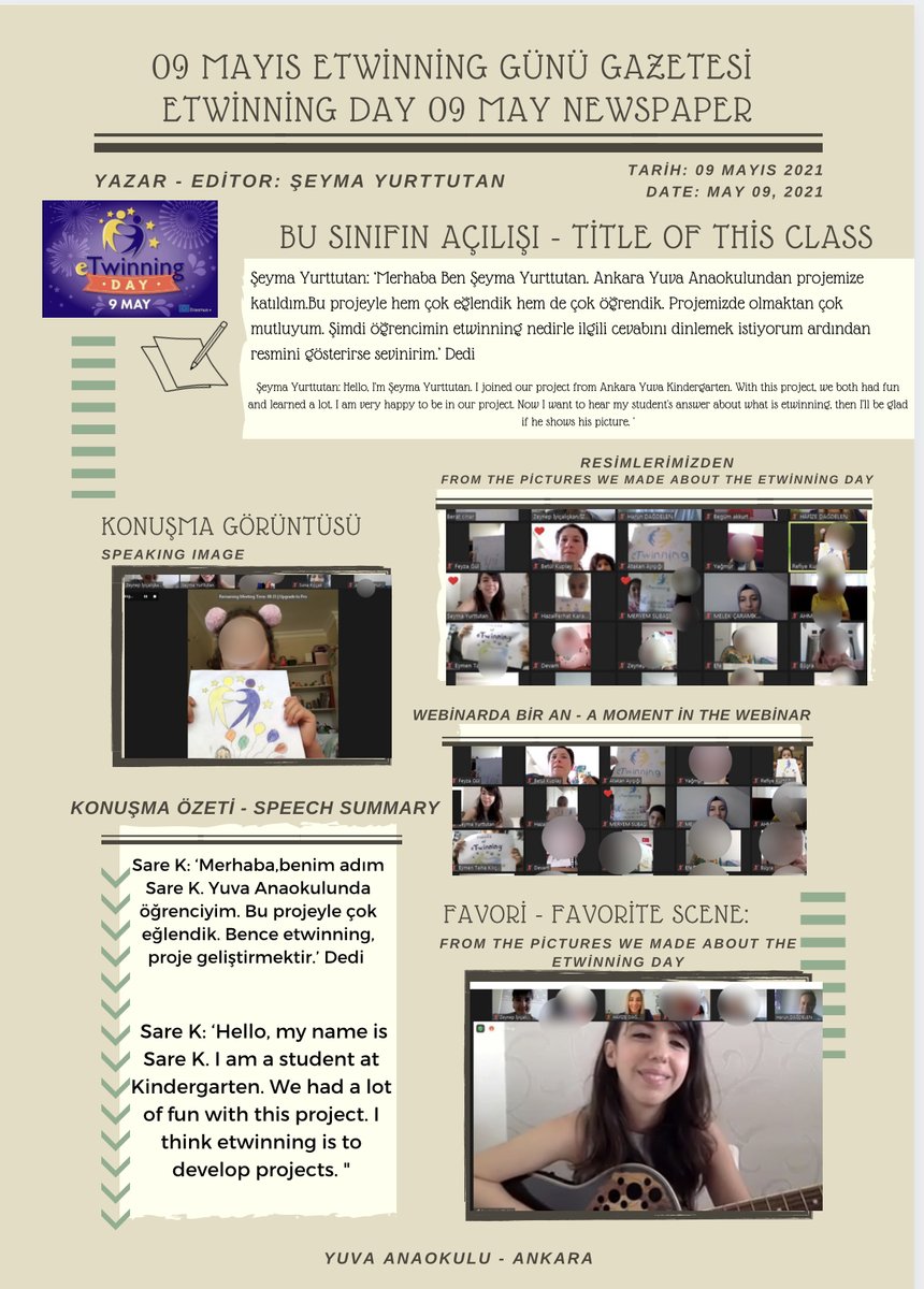 ŞEYMA YURTTUTAN/YUVA ANAOKULU/ANKARA/GAZETE SAYFAMIZIN TASARIMI