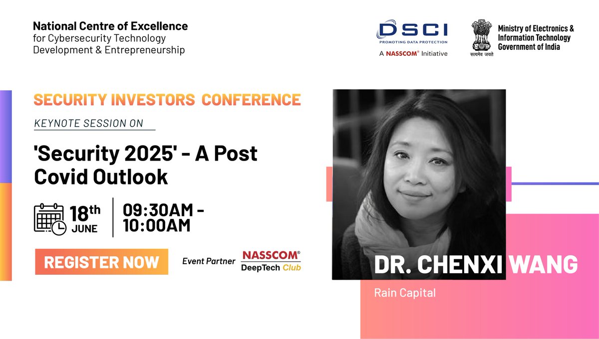 National CoE (@coenational) on Twitter photo What is the future of cybersecurity post-Covid? At SIC, <a href="/chenxiwang/">Chenxi Wang</a> <a href="/rain_capital/">Rain Capital</a>, will analyse key predictions & help you understand the evolving cyber challenges in the post-Covid outlook during an exciting keynote session.
Register now lnkd.in/ewnGyiR
18 June | 9:30AM What is the future of cybersecurity post-Covid? At SIC, <a href="/chenxiwang/">Chenxi Wang</a> <a href="/rain_capital/">Rain Capital</a>, will analyse key predictions & help you understand the evolving cyber challenges in the post-Covid outlook during an exciting keynote session.
Register now lnkd.in/ewnGyiR
18 June | 9:30AM
