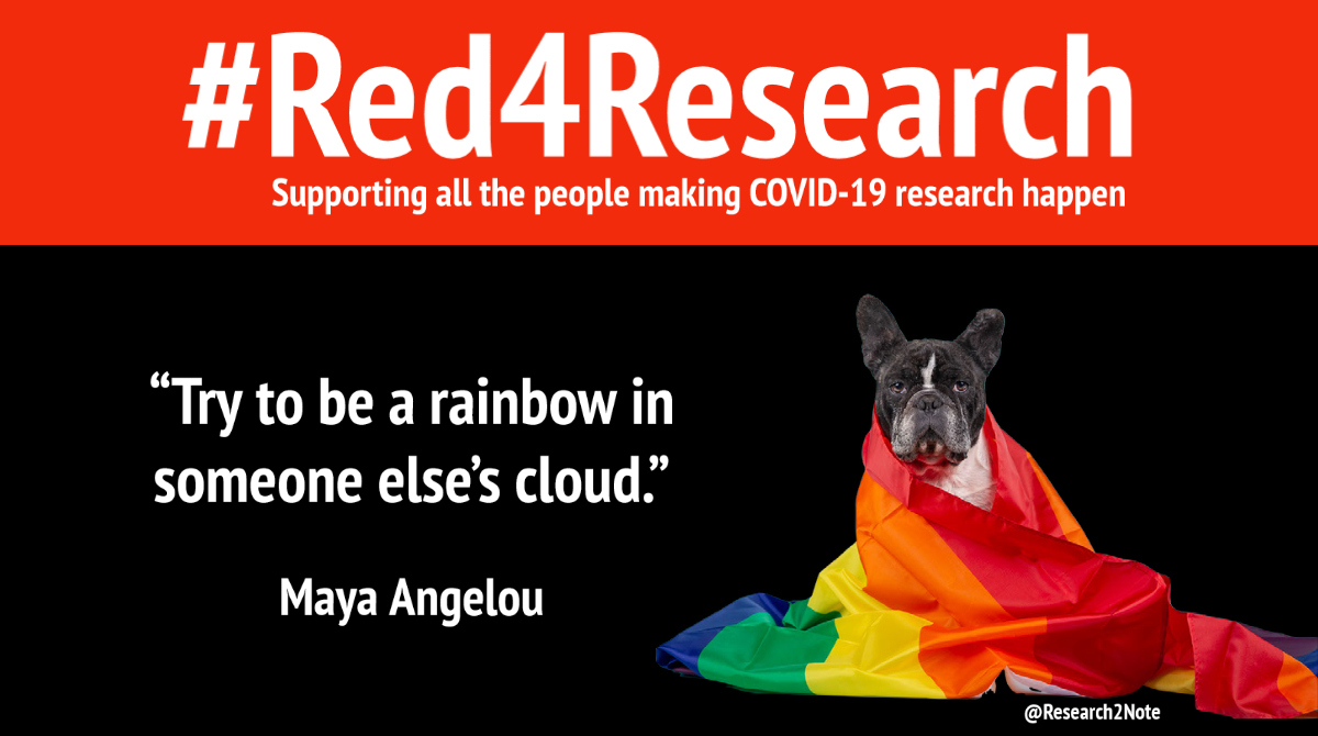 ‘Try to be a rainbow in someone else’s cloud’. Maya Angelou

#Red4Research rdforum.nhs.uk/red4research/

@NHSRDForum <a href="/HRA_Latest/">The Health Research Authority</a> <a href="/MrsBosanquet/">V.Prof Joanne Bosanquet MBE RN FRCN FQICN 🏳️‍🌈</a> @wenureses <a href="/NHSMillion/">NHS Million</a> <a href="/MedDetectDogs/">Medical Detection Dogs</a> <a href="/BlindDad_Uk/">Dr Amit Patel</a> @NinaLVilla <a href="/AHemingwayRNPhD/">Prof Ann Hemingway RN 💙</a>