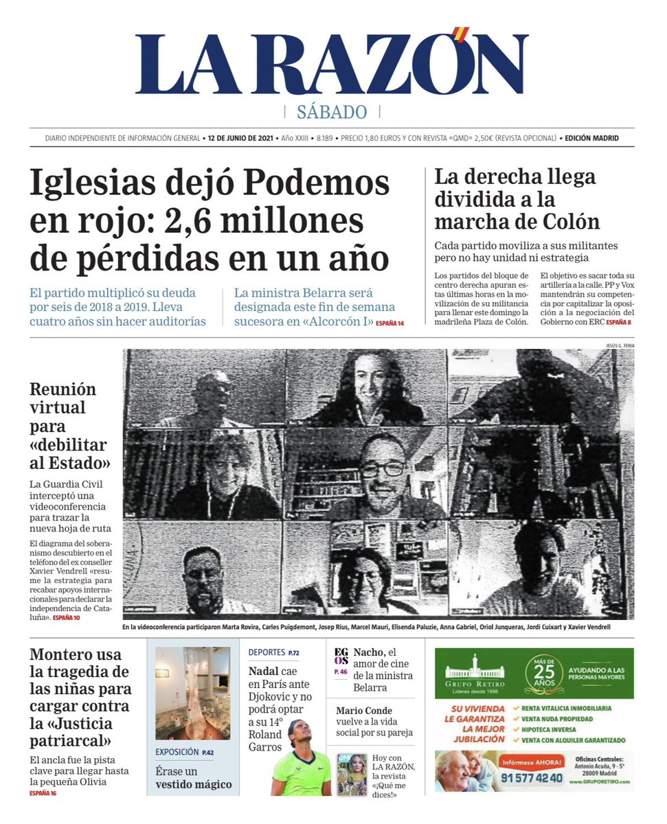 JonInarritu's tweet photo. La Guardia Civil confirma que realiza espionaje político en Catalunya y lo filtra a su periódico: La Razón. https://t.co/LPE2RCkUEU
