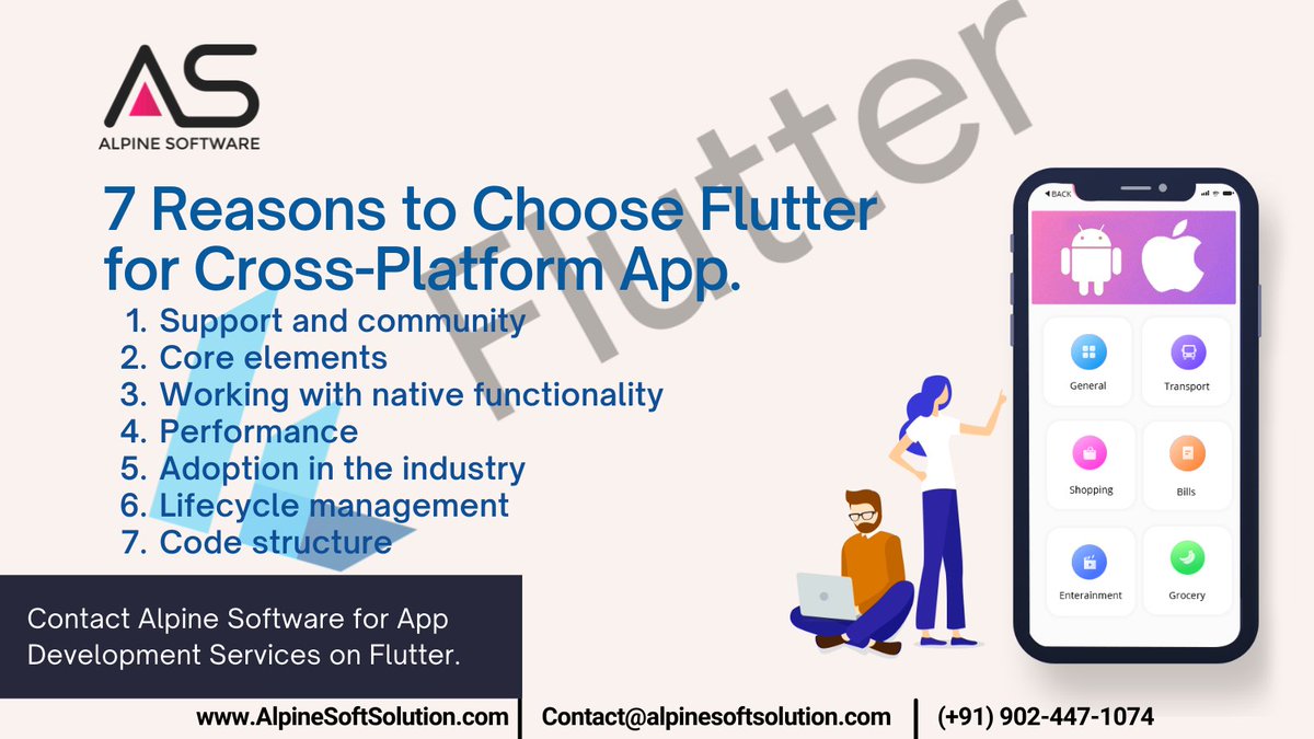 SoftwareAlpine's tweet image. 7 Reasons to Choose Flutter

Support and community
Core elements
Working with native functionality
Performance
Adoption in the industry
Lifecycle management
Code structure

Call at: (+91) 902-447-1074
E-Mail at: Contact@alpinesoftsolution.com
Website: AlpineSoftSolution.com