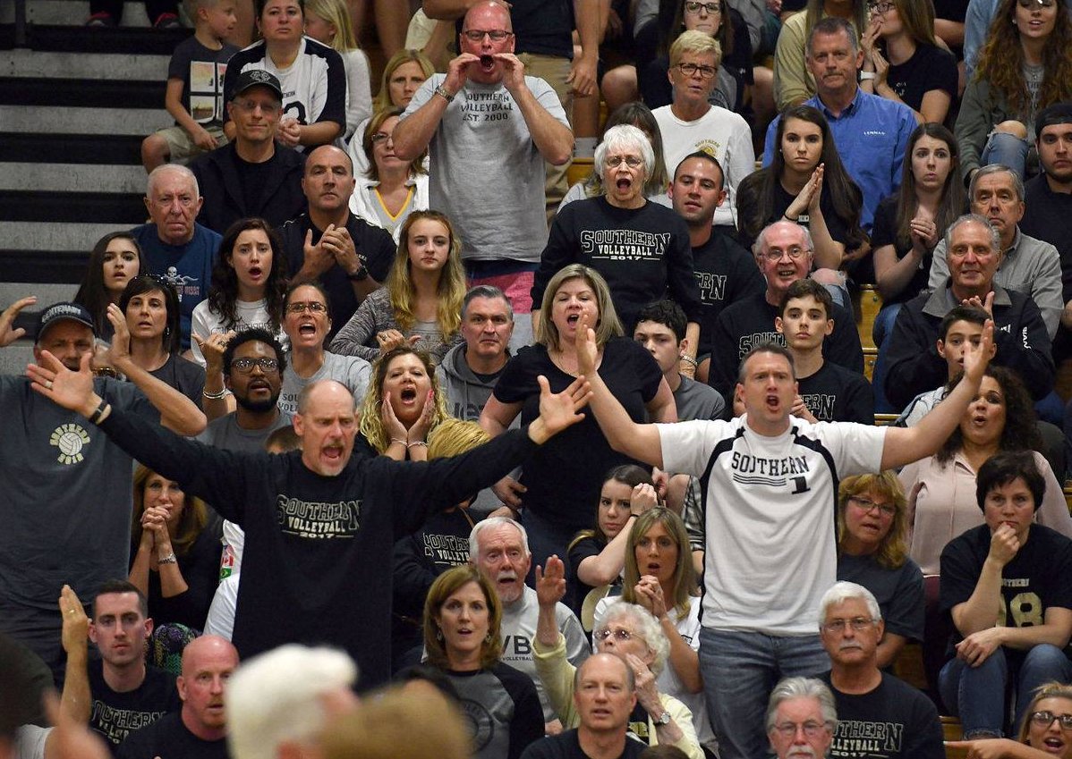 SOVBC07's tweet photo. SOVBC: Heres hoping that the NJSIAA and South Brunswick will loosen up on "spectator restrictions" for Mondays Boy's State Finals so that the normally "mild mannered" Rams fans can politely express their thoughts on the referee calls!! #OpenUP https://t.co/bJj8qnATPe