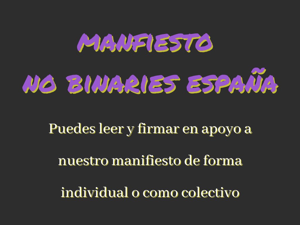 NoBinaries_es's tweet photo. Hemos redactado un manifiesto donde describimos las problemáticas a la q nos enfrentamos a diario y las demandas que ayudarían a solucionarlas.
Puedes leer y firmar el manifiesto aquí: https://t.co/FDuuKOL6uF
Y se agradece RT para llegar a más gente y conseguir más apoyo
🤍💛💜🖤 https://t.co/IdTR7xt1XR