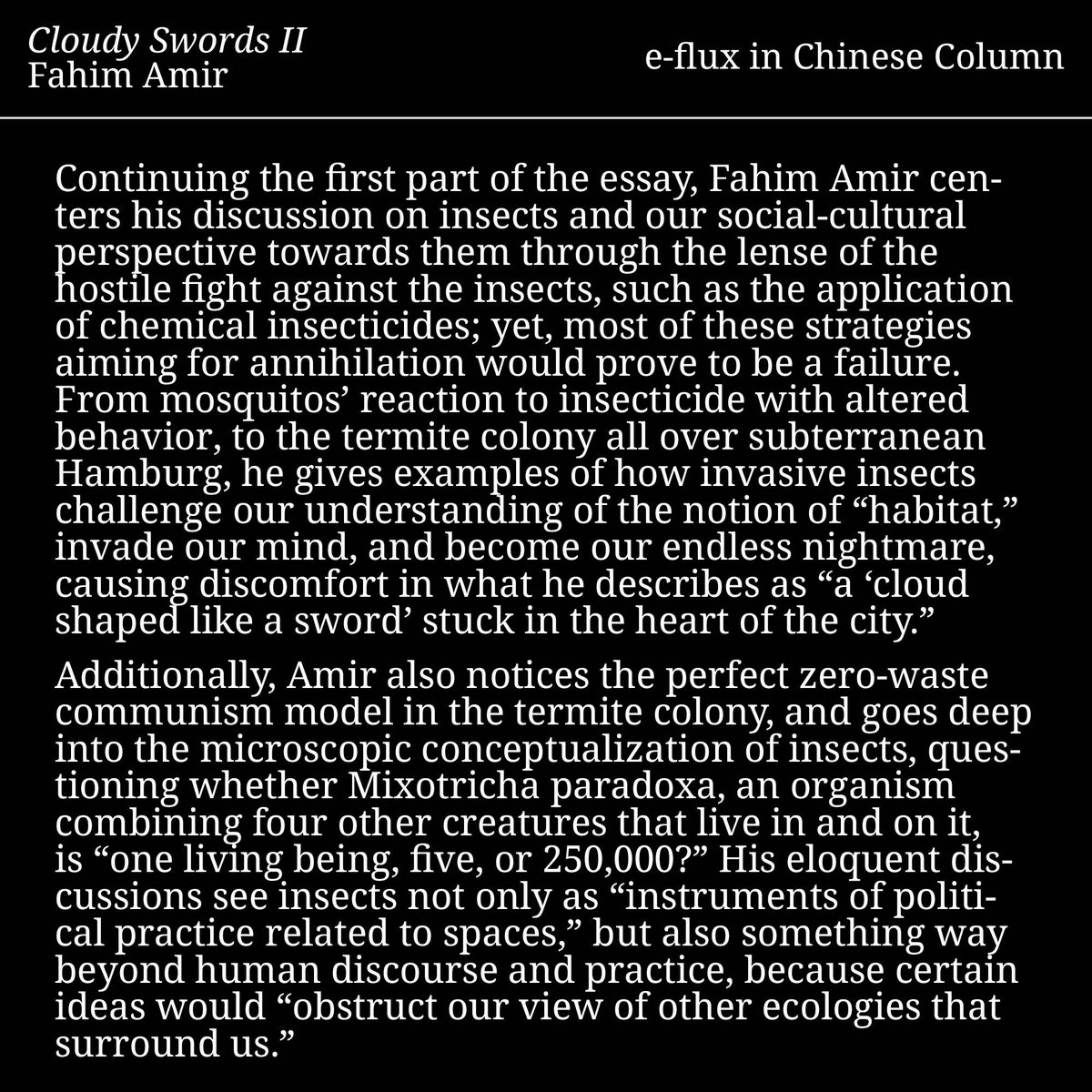 e_flux's tweet photo. Up next from e-flux in Chinese, a collaboration between Heichi Magazine and e-flux journal, is “Cloudy Swords II” by philosopher and author Fahim Amir, first published in February 2021.
#HeichiMagazine #efluxjournal #FahimAmir
Read the article here: https://t.co/cBRMdmE8rM https://t.co/EKjlCX7Eqp