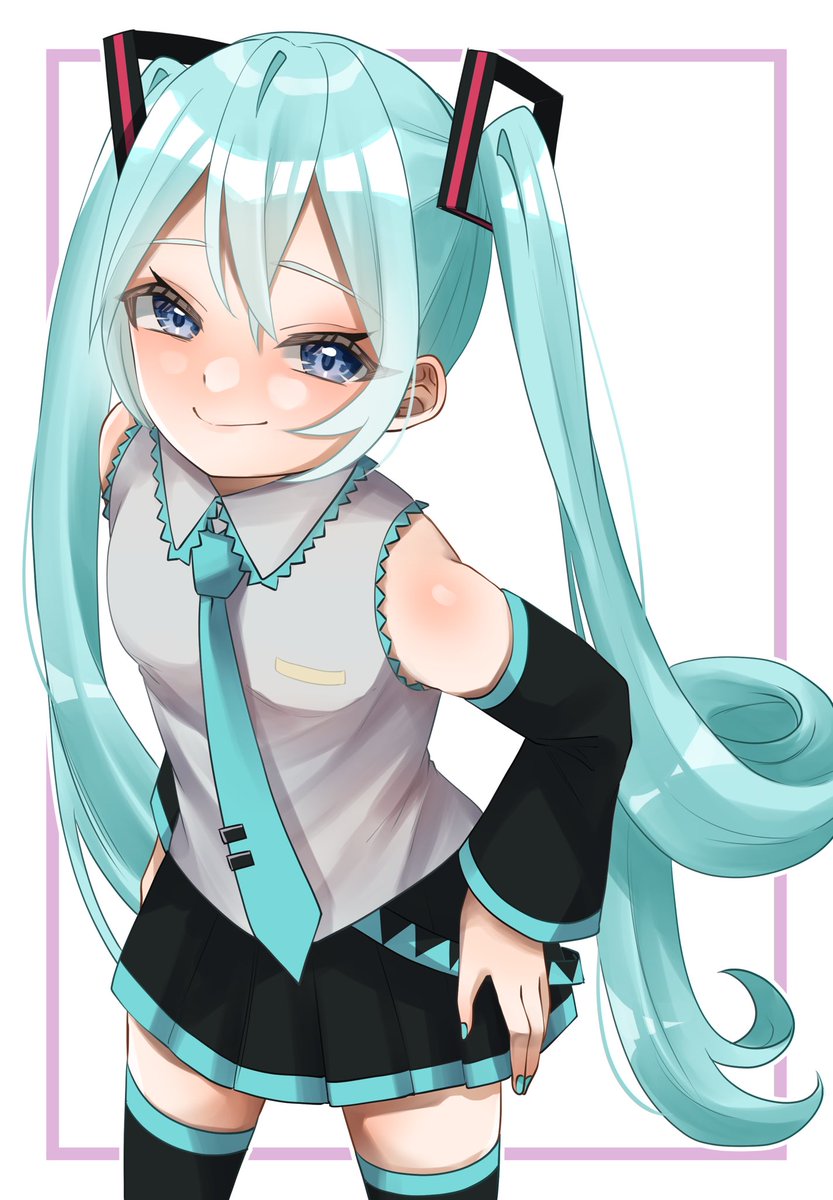 hatsune miku 1girl solo twintails necktie skirt detached sleeves long hair  illustration images