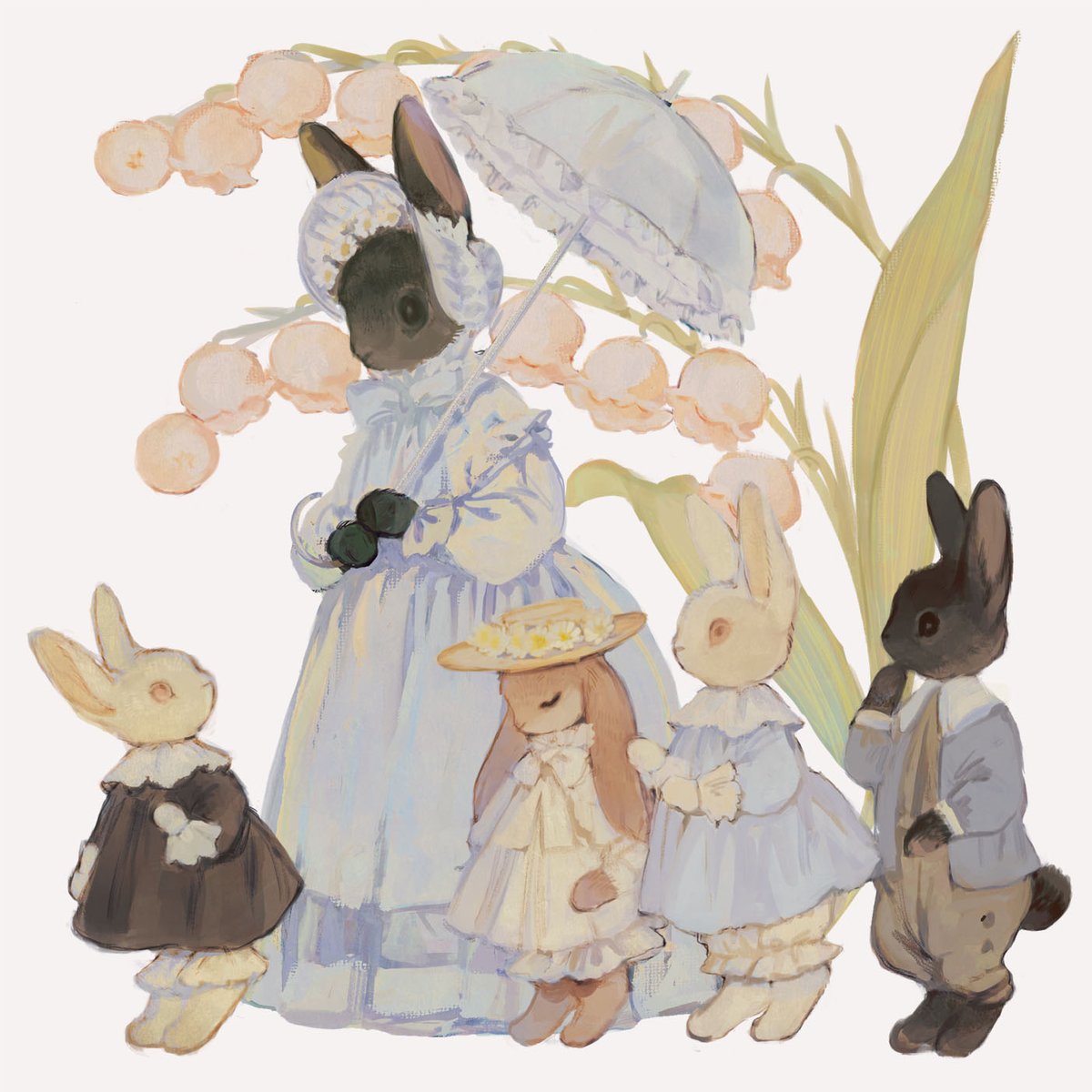 「family of cats and rabbits 」|tonoのイラスト