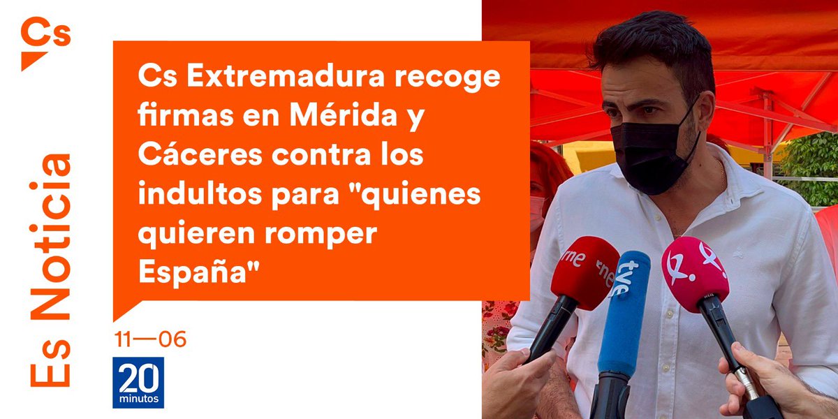 CsExtremadura's tweet photo. ‼️ Es un insulto la concesión de indultos a aquellos que quieren romper España.

🍊🗣️ @Salazar_David_: "Decimos basta y nos vamos a manifestar las veces que haga falta y también en Colón".

🗞️ https://t.co/wenuHT2vE7 https://t.co/nBMP0SPgrg