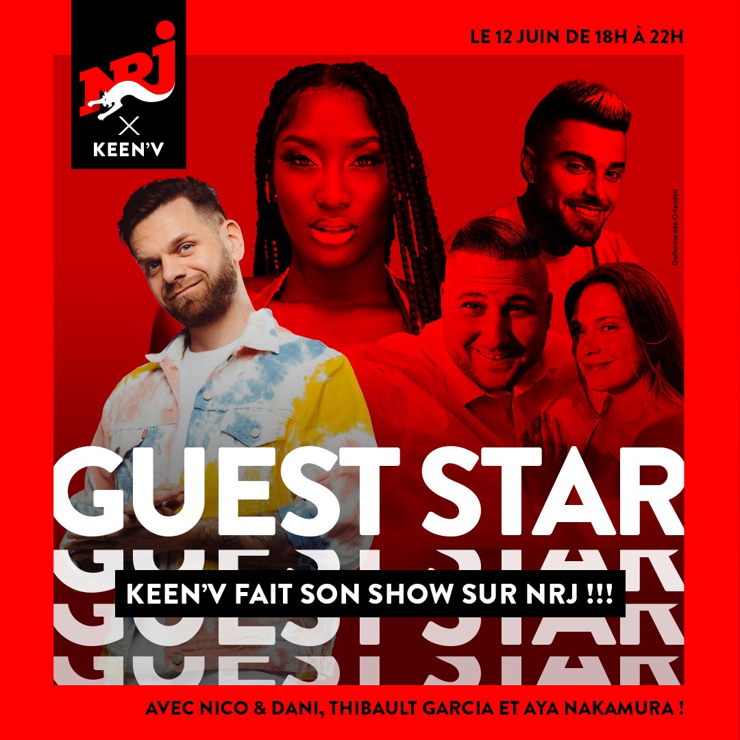 Ce soir c’est l’émission spéciale de <a href="/KeenvOfficiel/">💎KEEN’V💎</a> sur #NRJ de 18h à 22h👊🏻🤩 

<a href="/AyaNakamuraa/">Aya Nakamura</a>, <a href="/ThibaultGarcia/">T Garcia</a>, <a href="/Nicocapone9/">Nicocapone</a> seront en direct avec nous 😍

Des jeux à gagner ! Des invités et des surprises incroyables ! 

0800 70 42 48 !!! On vous attend au standard les amis 🔥