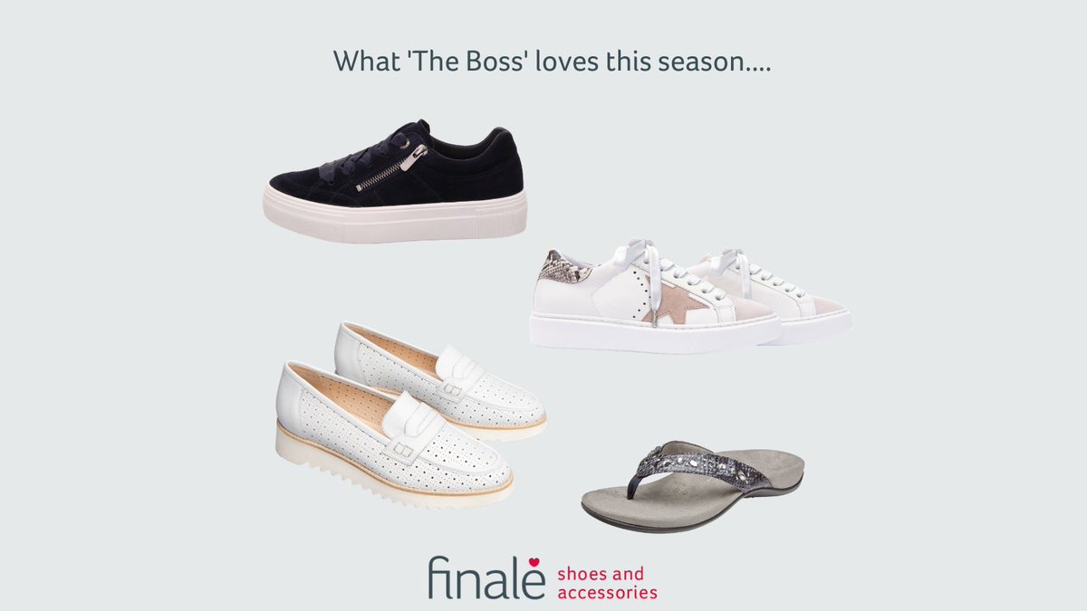 What are we currently wearing in Finale... Firstly the boss. She likes to be stylish and the styles she chooses often sell out quickly. She is loving - Navy Legero Trainers, Alpe Chunky white trainers, Nero white loafers and a Vionic Sandal for warmer days finaleshoes.com